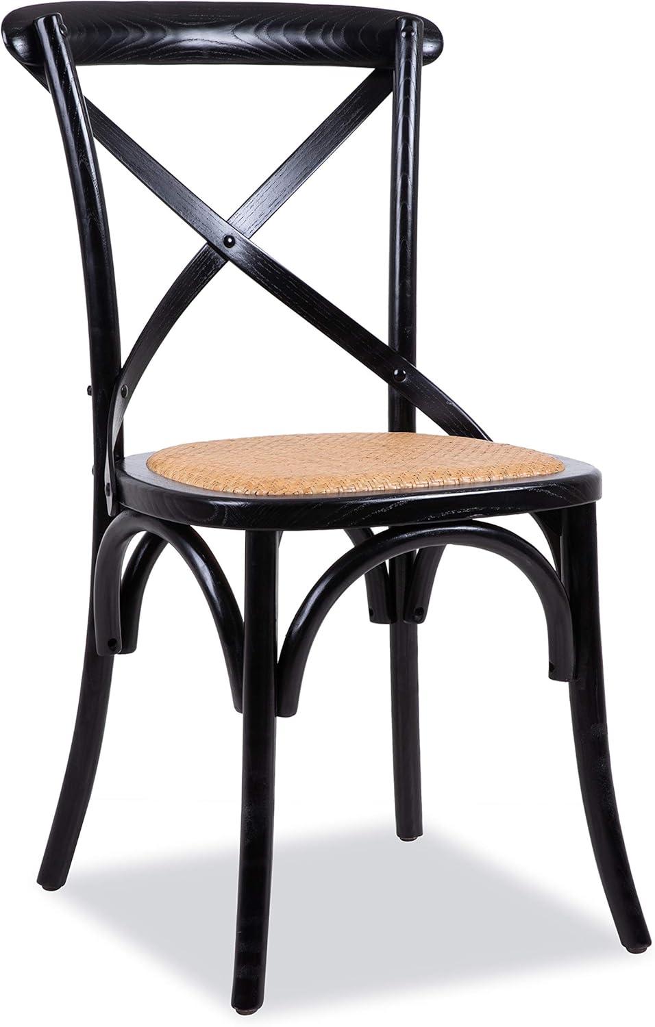 Black Birch Wood Cross Back Dining Chairs with Cane Seats