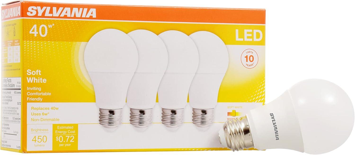 Soft White Frosted LED A19 40W Equivalent Light Bulbs - 4 Pack