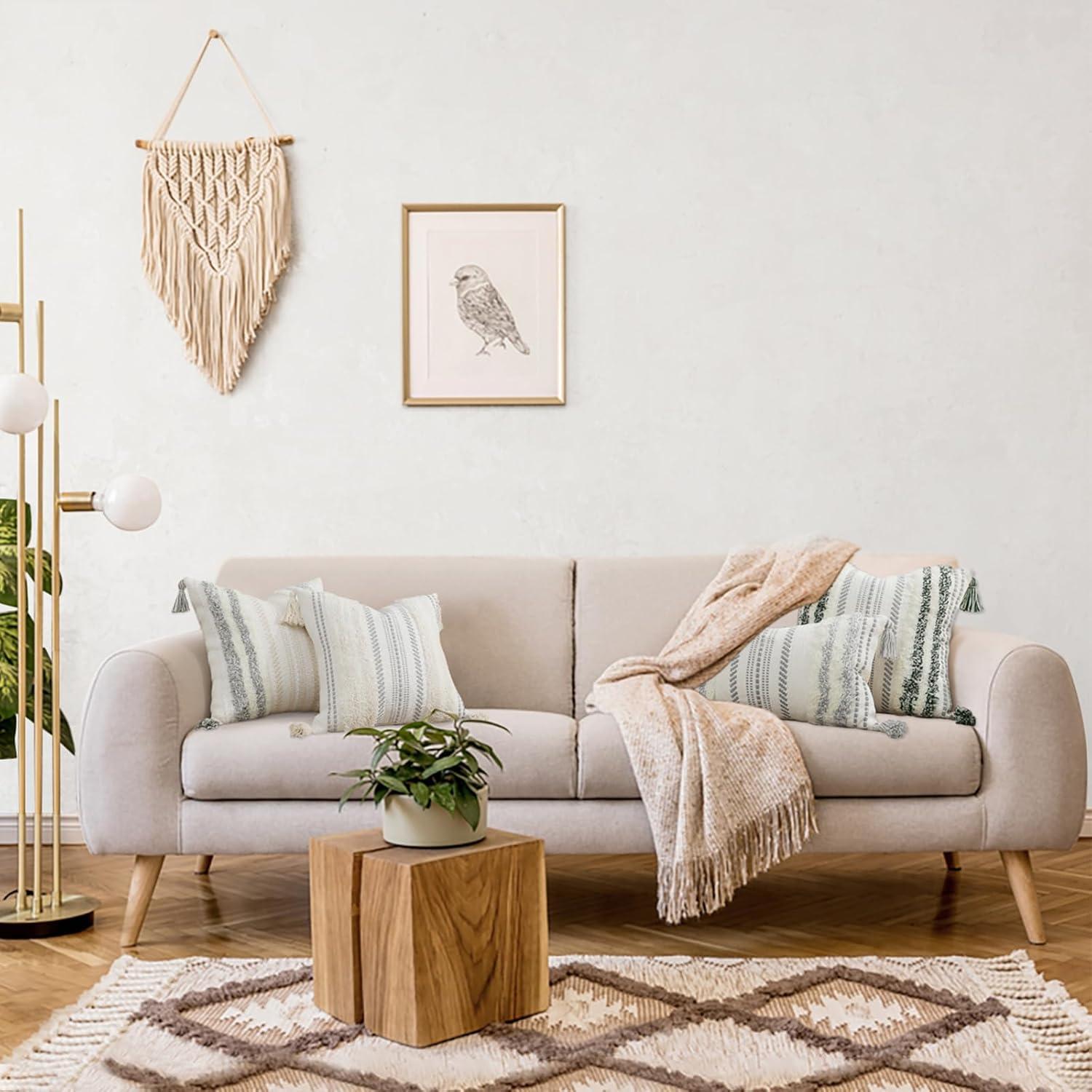 decorUhome 2 Pack Boho Decorative Throw Pillow Covers Tufted Woven with Tassel Series Pillow Case, 18x18, Light Grey