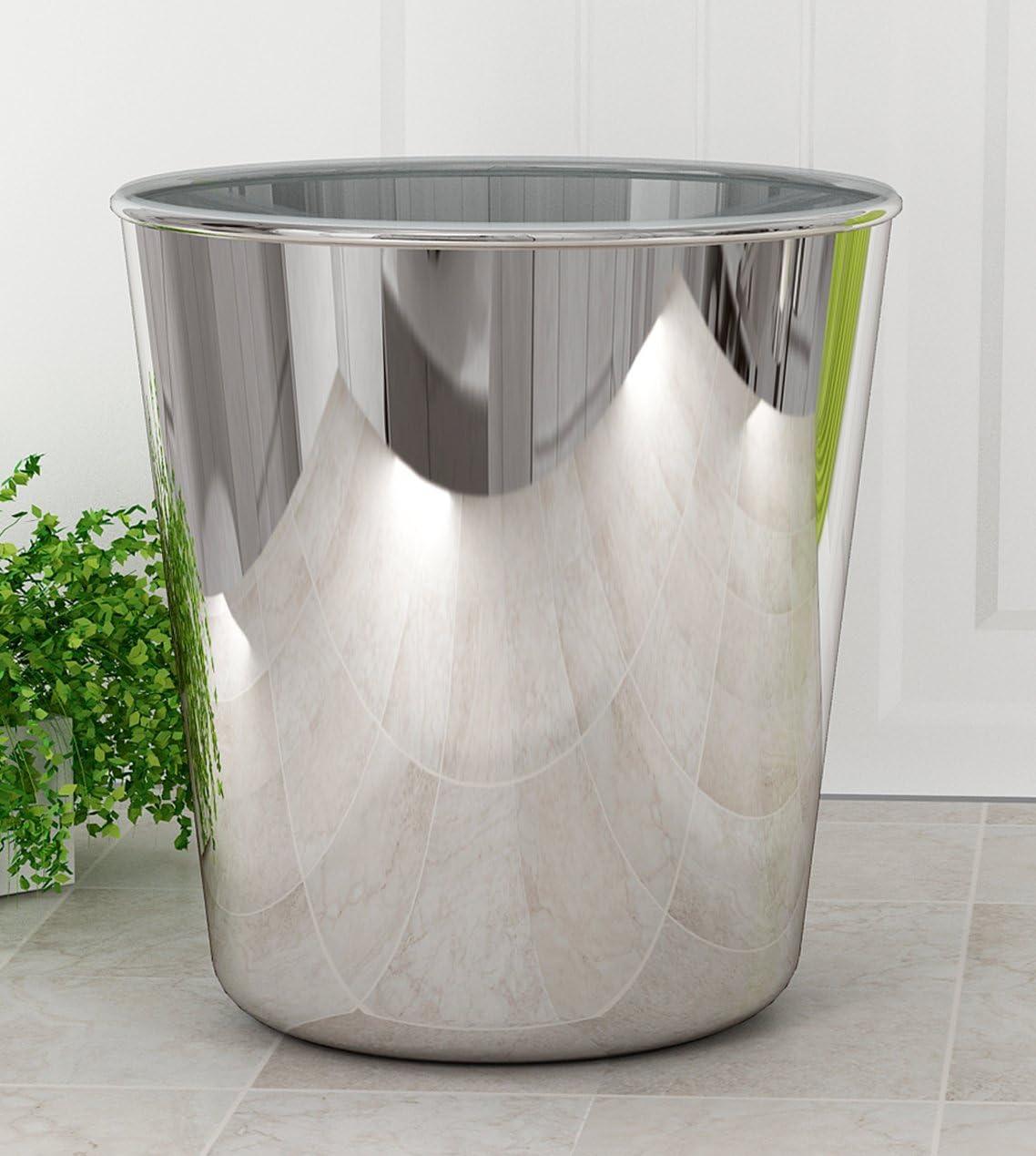 Glossy Stainless Steel 9-Quart Bathroom Wastebasket