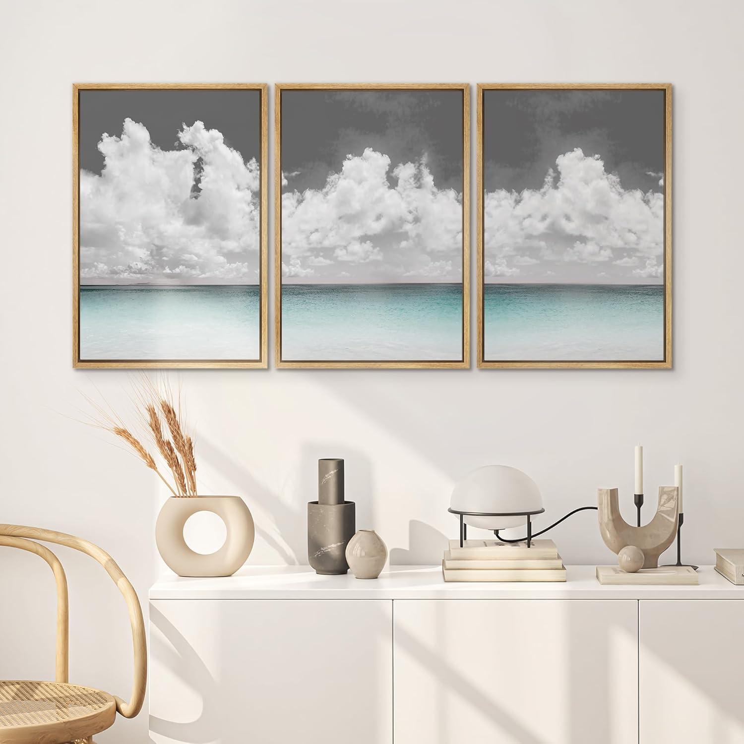 Clouds Above Blue Ocean Abstract 3-Piece Canvas Wall Art