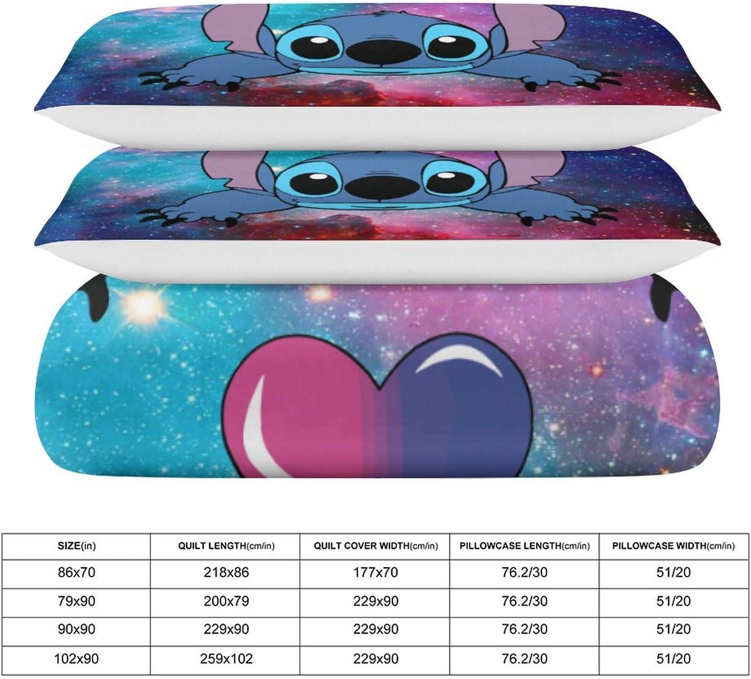 Twin Size Blue and Pink Cartoon Galaxy Bedding Set