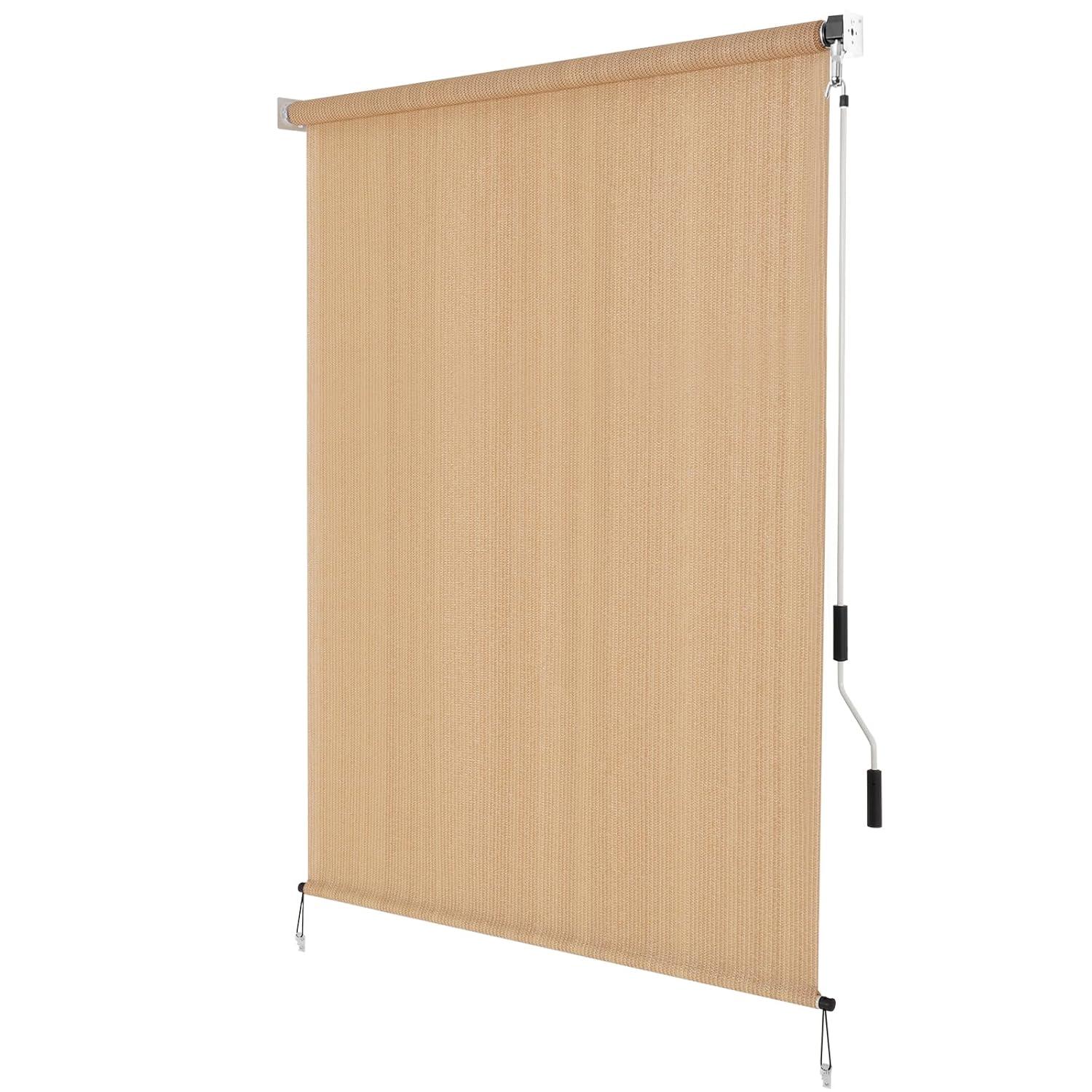 SMONTER Outdoor Sunshade Roller Shade 6'W x 6'H (72" Wx72 H), Exterior Cordless Roll Up Shades Blinds, UV Protection Shade Cloth with Crank Operation for Outside Windows Patio Porch Gazebo, Walnut