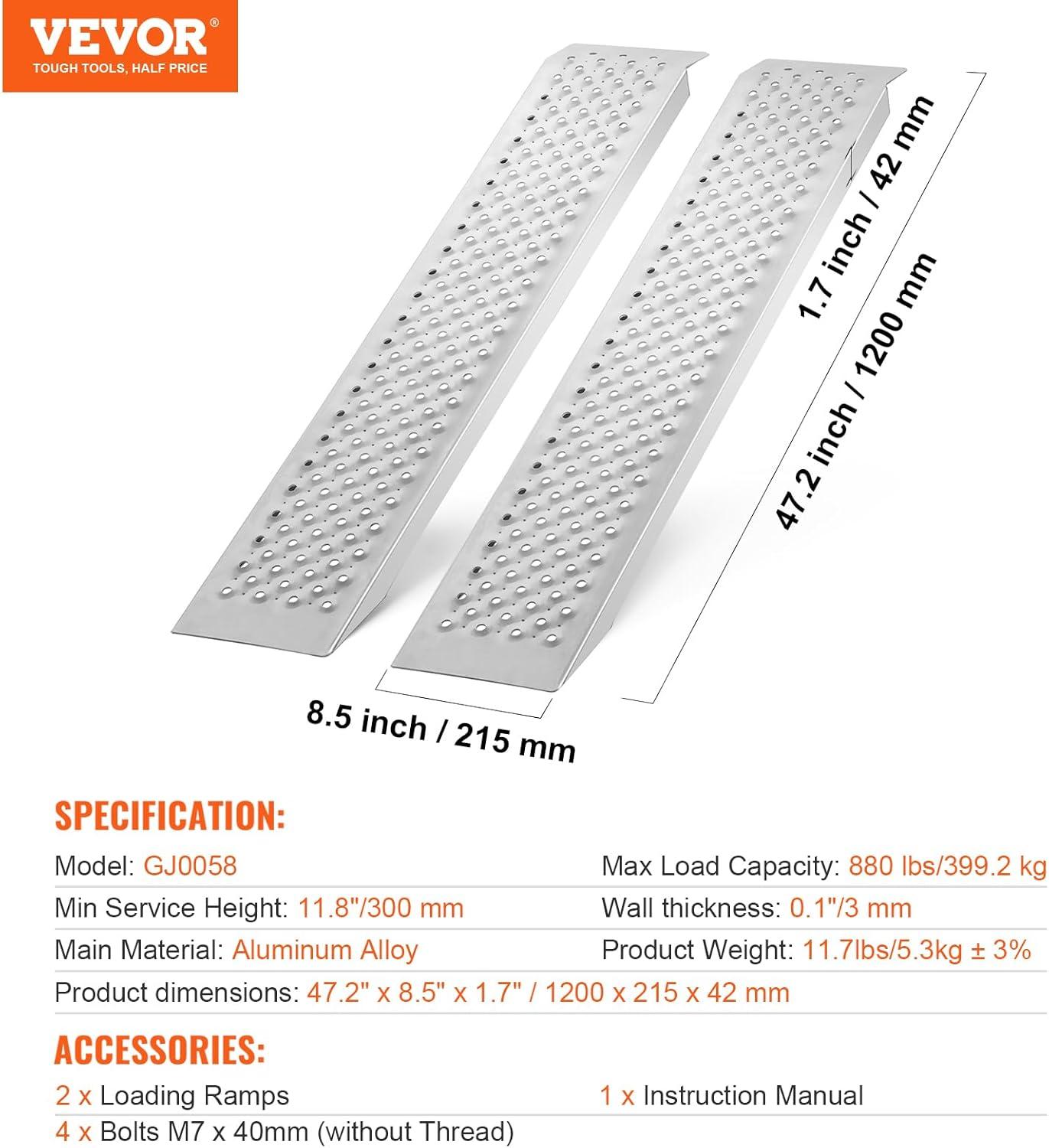 47.2" x 8.5" Aluminum Anti-Slip Loading Ramps, 880 LBS Capacity, 2PCS