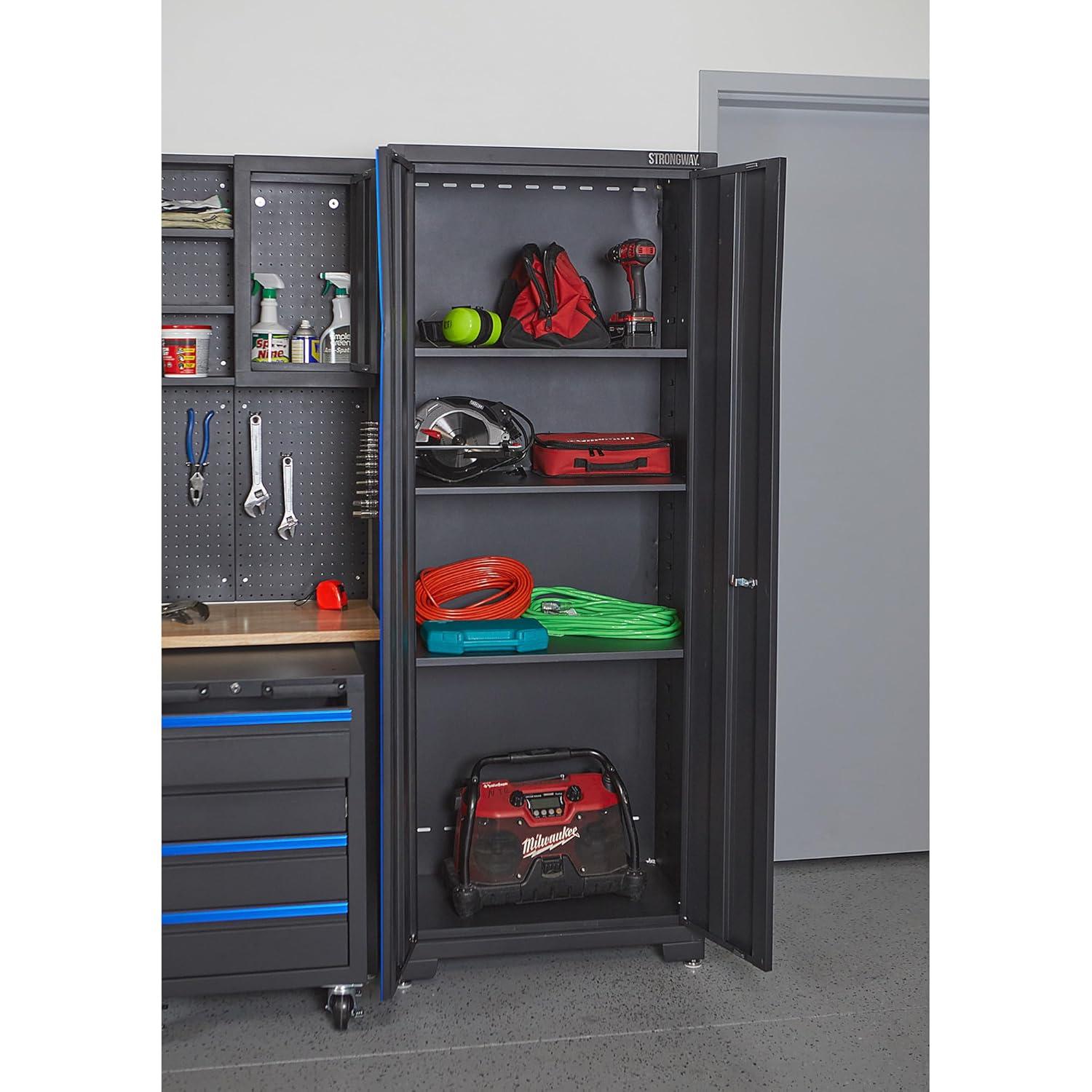 Strongway 6-Pc. Steel Garage Storage System with Drawers, Pegboard, Shelves, Tabletop, 2 Rolling Cabinets, 81.5in. x 75.7in.