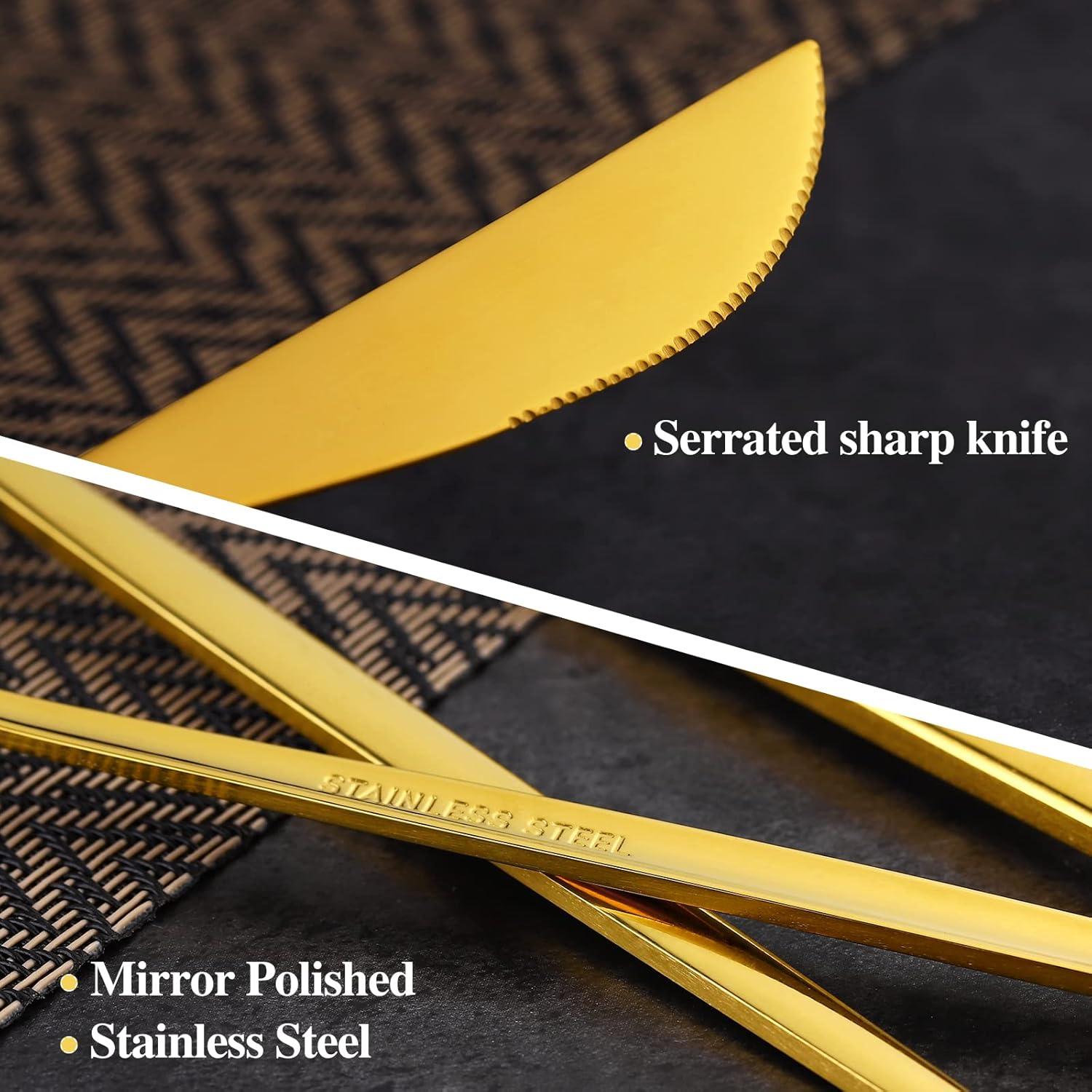 Everly Quinn 30-Piece Gold Silverware Set, Flatware Set For 6, Food-Grade Stainless Steel Cutlery Set, Includes Spoons Forks Knives, Kitchen Cutlery For Home Office Restaurant Hotel