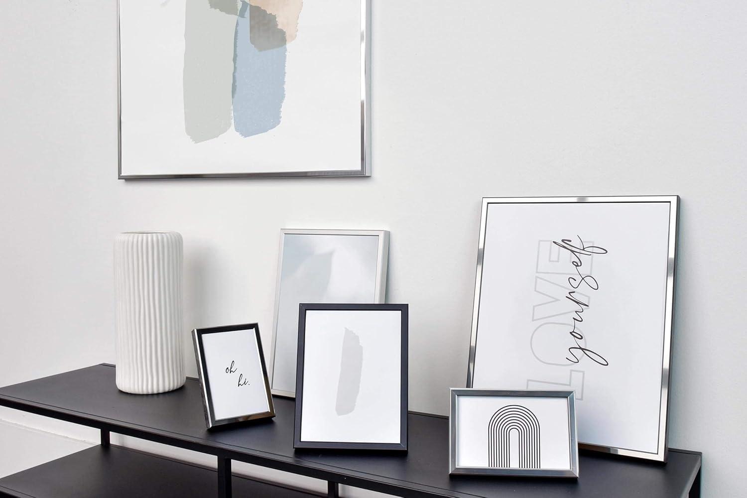 DEHA Design 18x24 Picture Frame Boston Frosted Silver Aluminum Metal with Shatter Resistant Acrylic Glass Horizontal & Vertical Format for Wall.