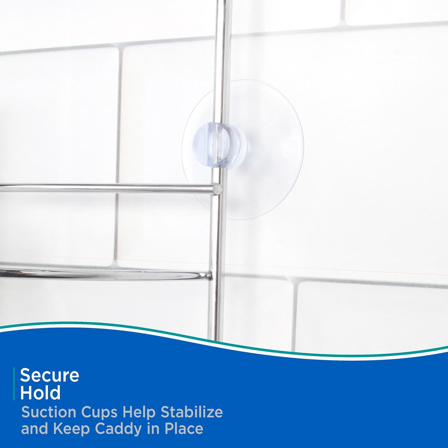 Kenney® Rust-Resistant Heavy Duty 3-Tier Large Hanging Shower Caddy with Suction Cups and Four Razor Holders, Chrome