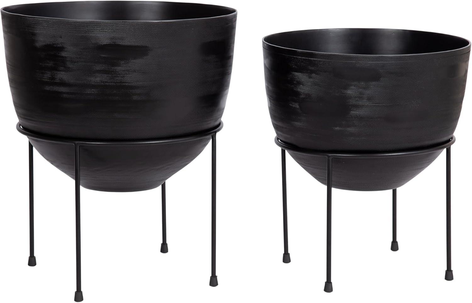 Navara Black Aluminum and Iron Round Planter Set