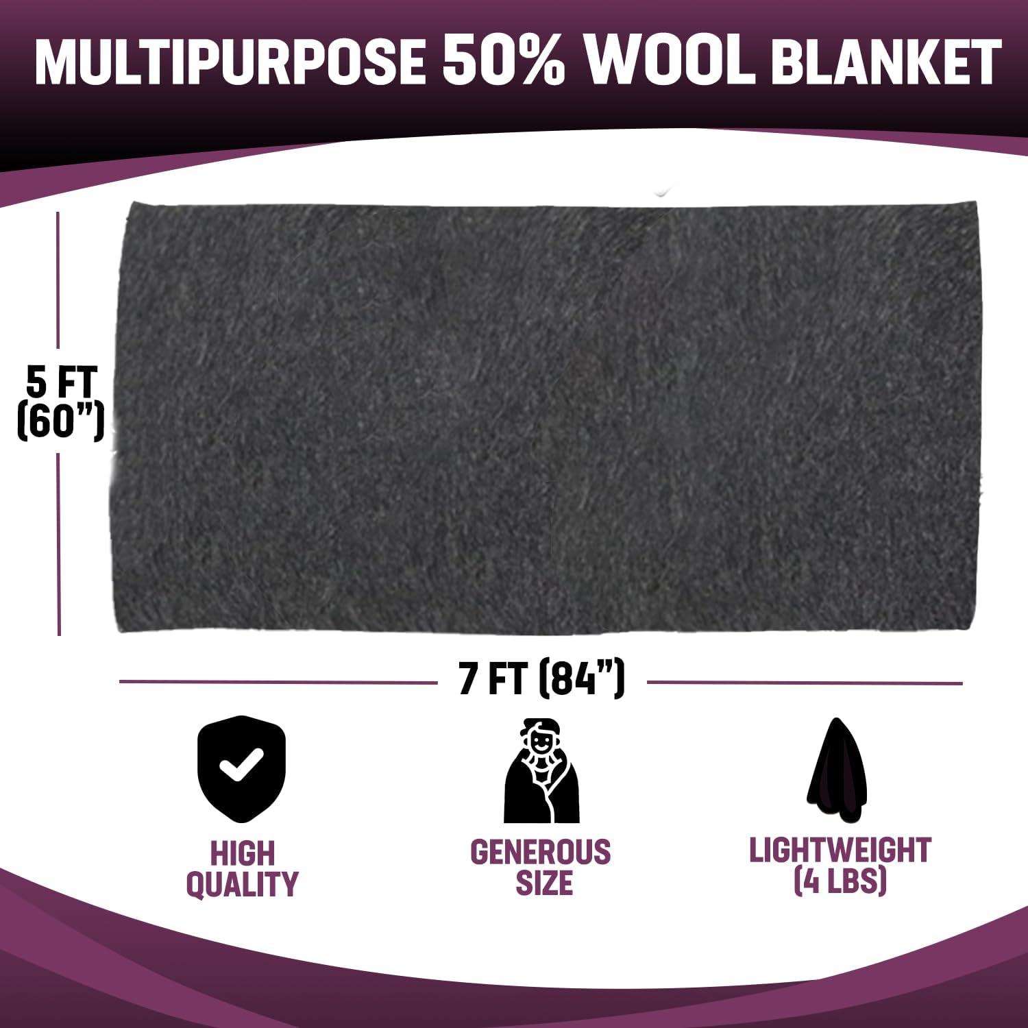 Kemp USA 50% Wool Multipurpose Blanket Durable Throw Blanket for Survival Kit, Fire Retardant