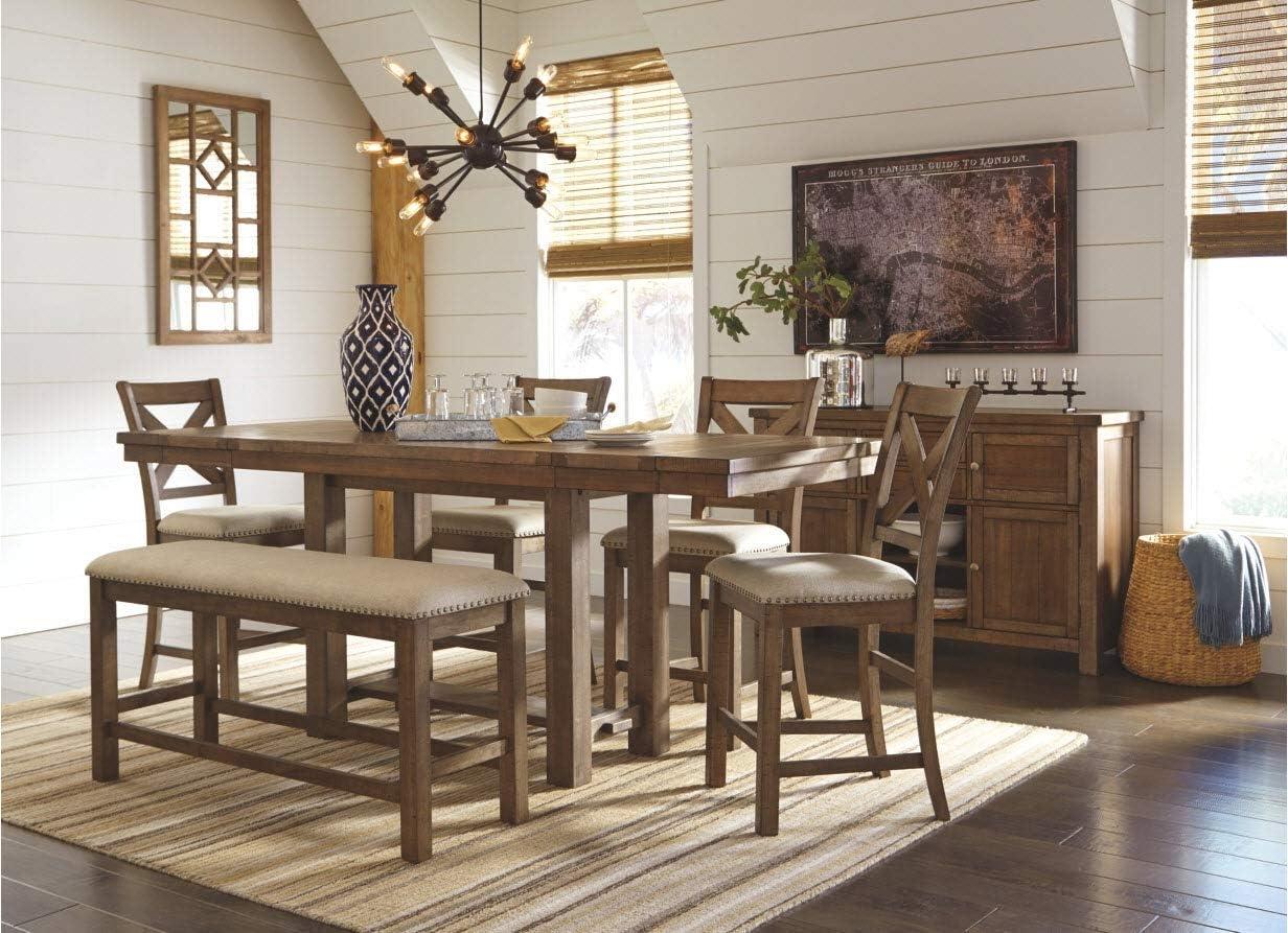 Transitional Nutmeg Brown Extendable Counter Height Dining Table