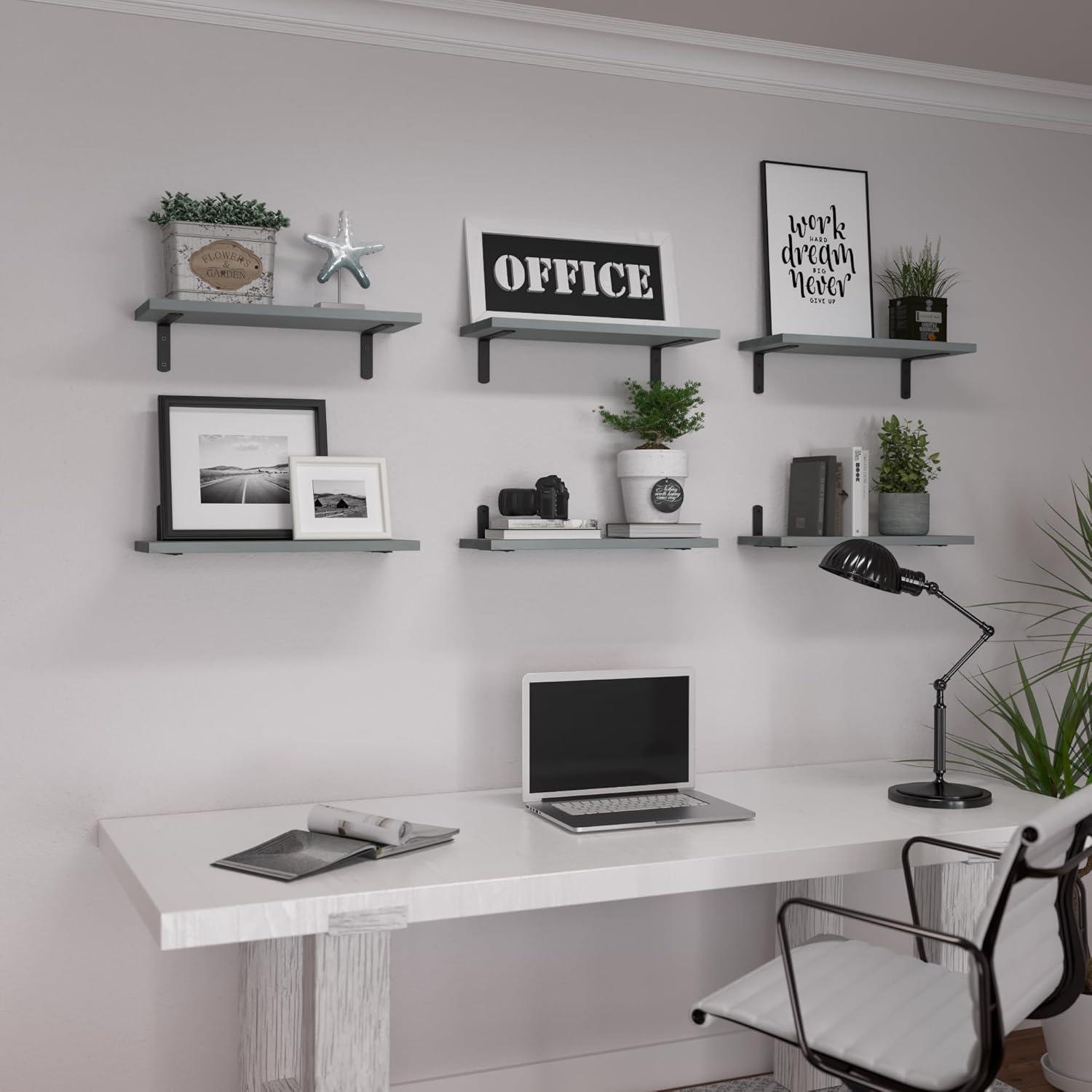 Gray 16.5'' Floating Wall Shelves with Metal Brackets