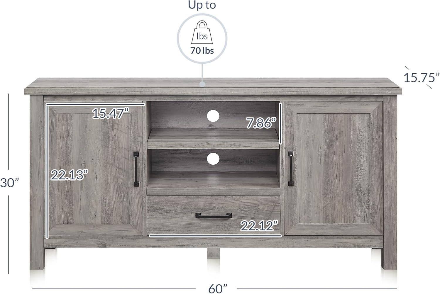 Freestanding 60" Grey Wash Farmhouse TV Stand with Storage