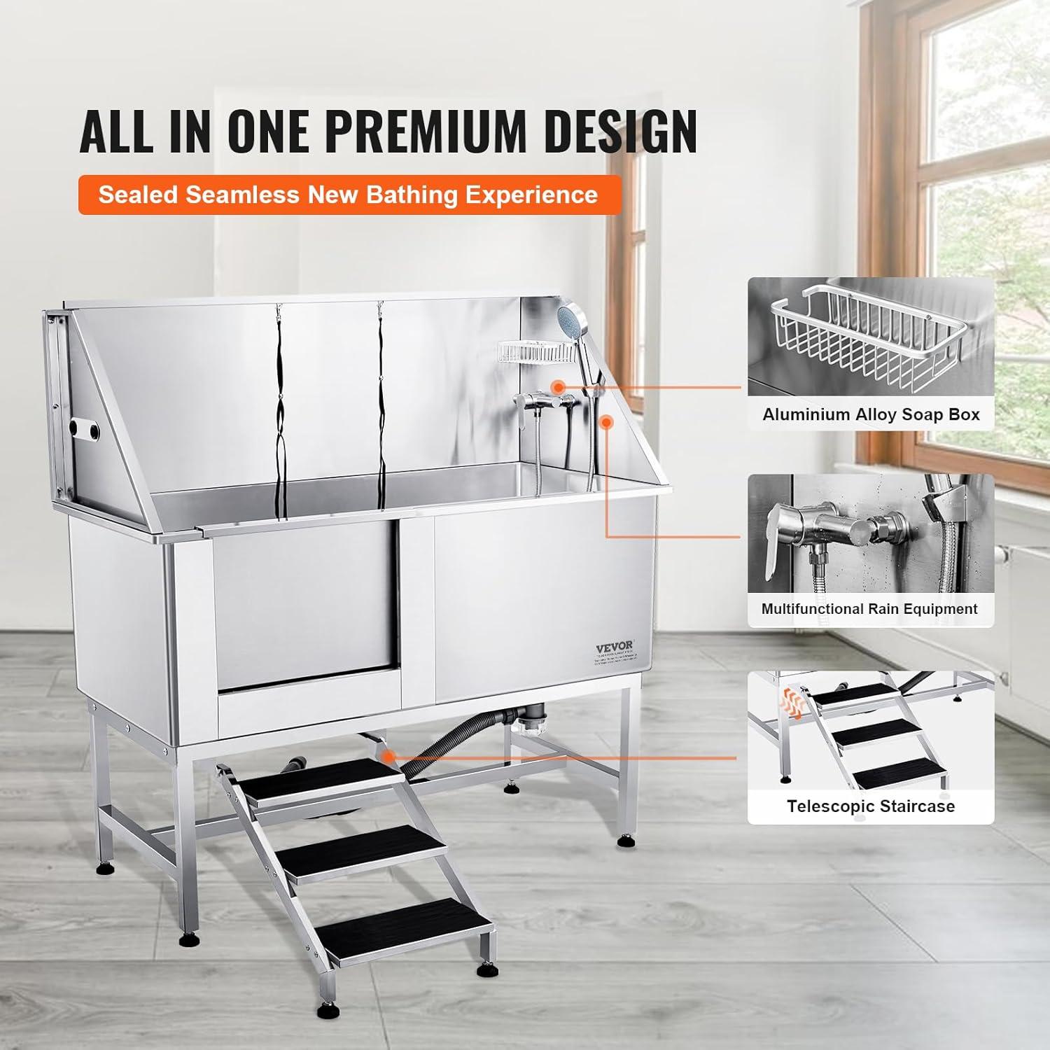 VEVOR 62" W Metal Dog Grooming Tub with Left Door Opening