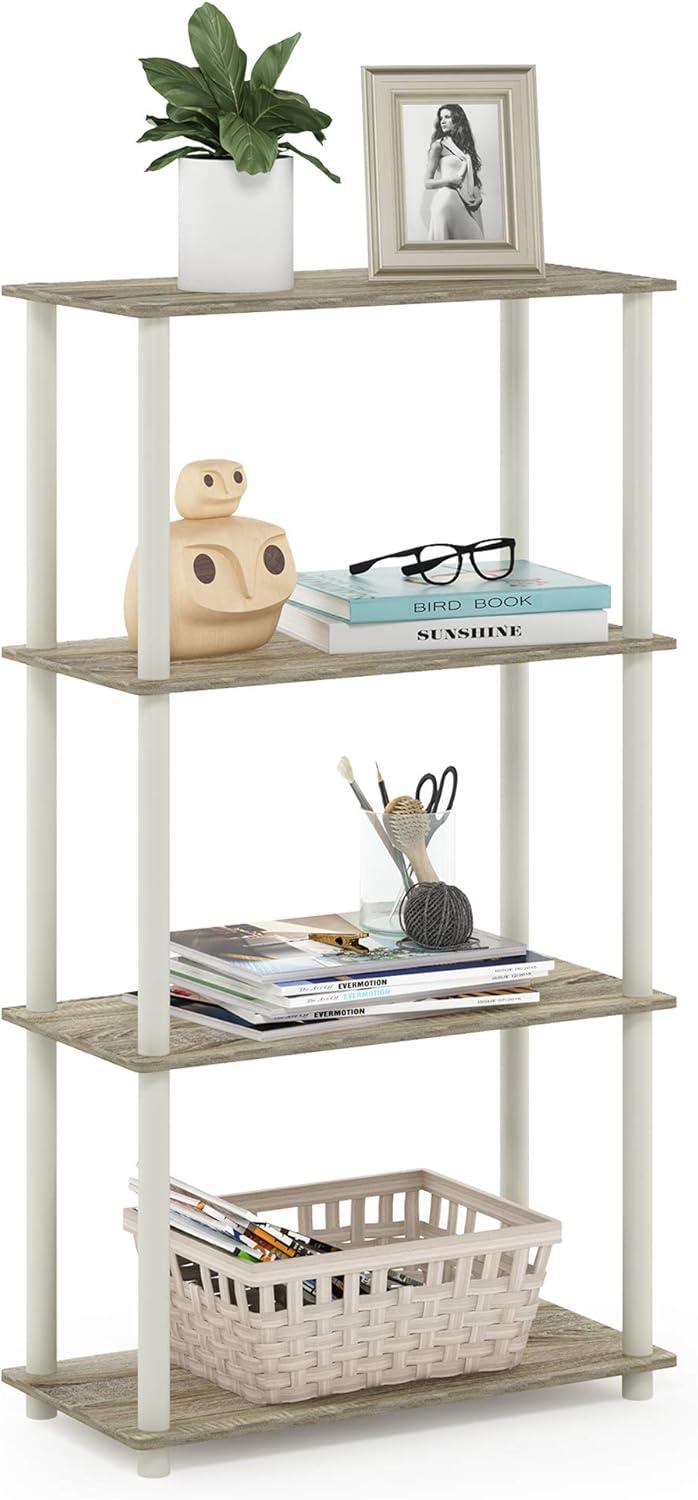 99557OK-WH Turn-N -Tube 4-Tier Multipurpose Shelf Display Rack, Sonoma Oak & White