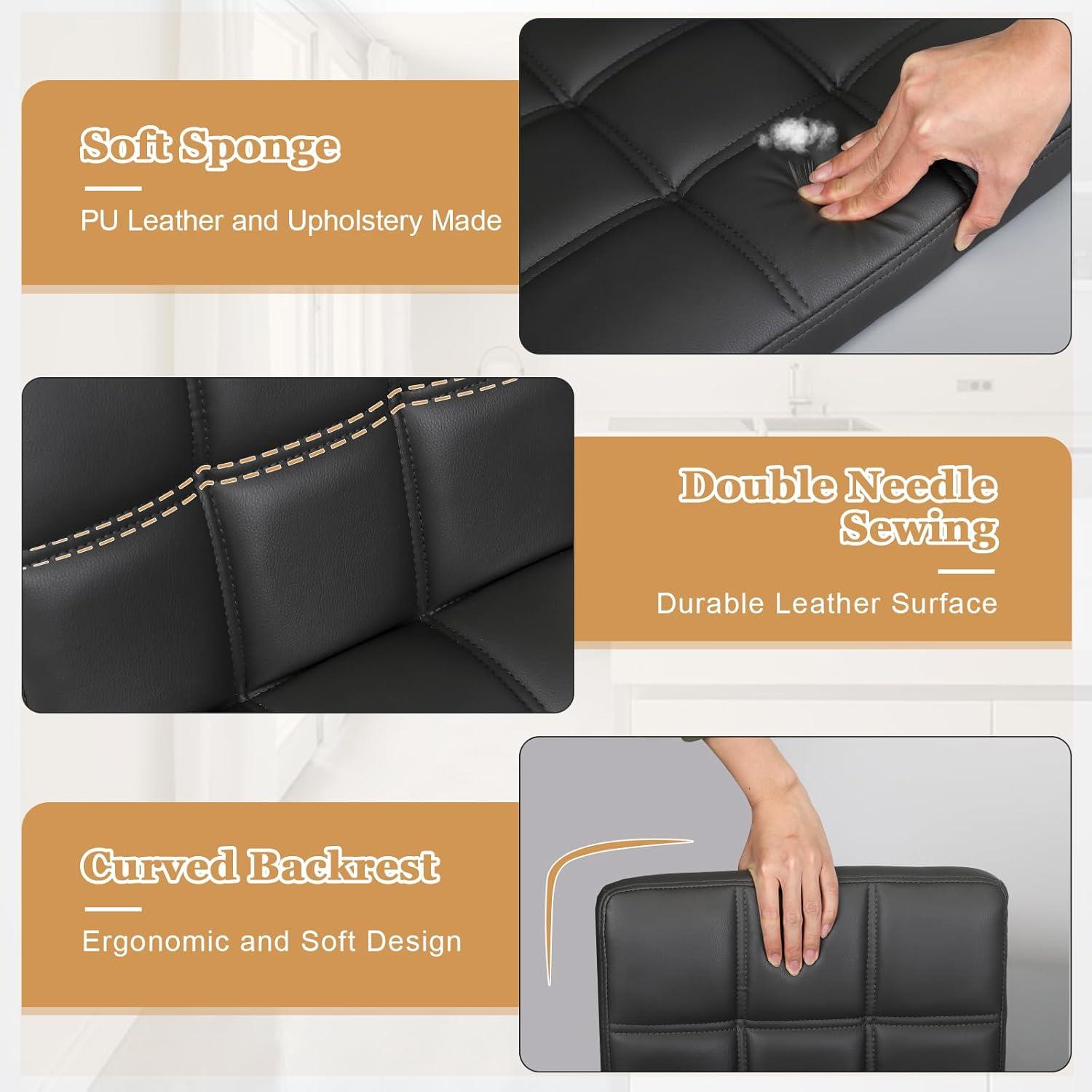 FDW Black Swivel Bar Stools PU Leather Padded with Back Height Adjustable Counter Stool Barstools Dining Chair,Set Of 2