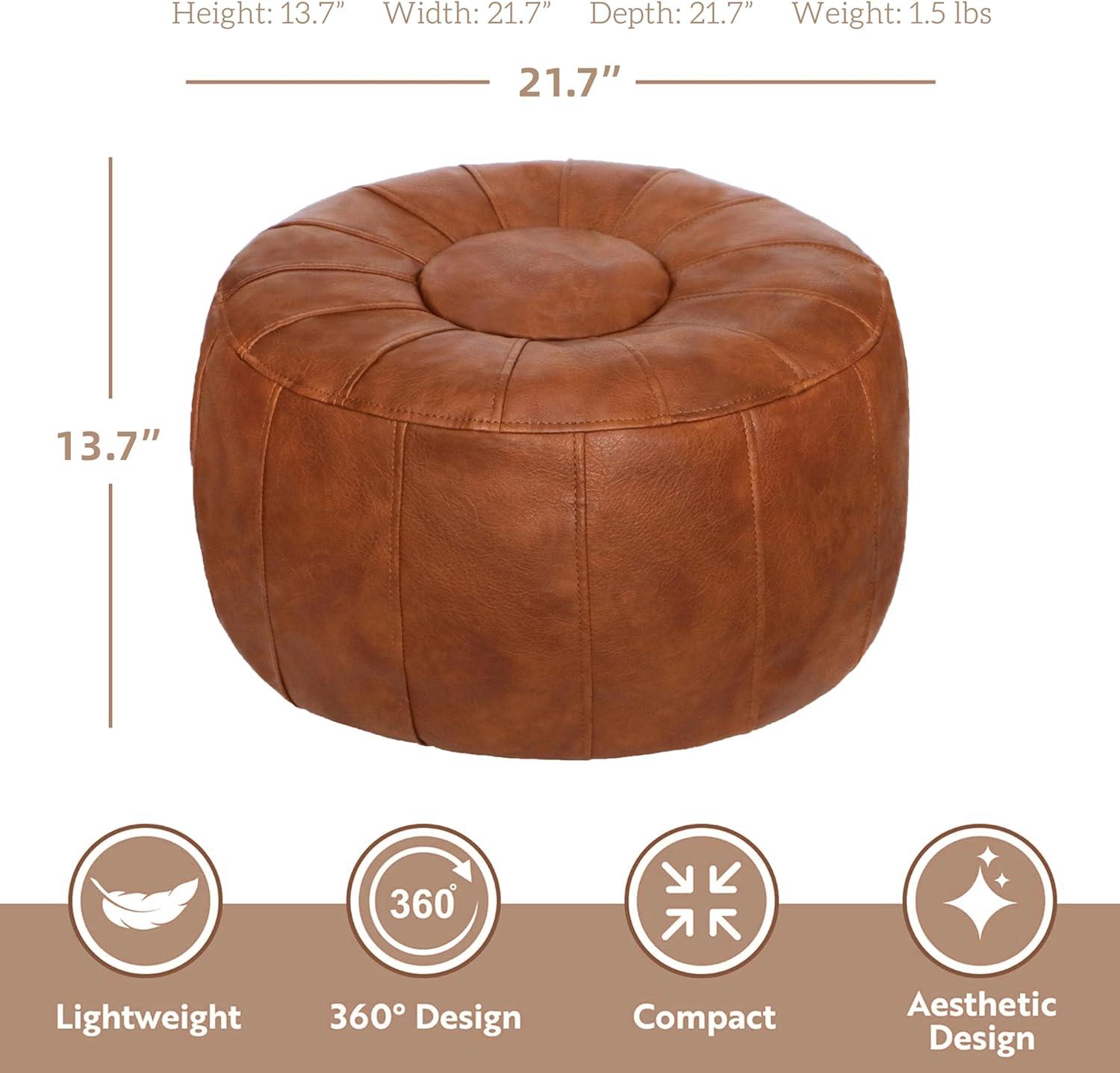 Unstuffed Handmade Moroccan Round Pouf Foot Stool Ottoman Seat Faux Leather Large Storage Bean Bag Floor Chair Foot Rest For Living Room, Bedroom Or Wedding Gifts