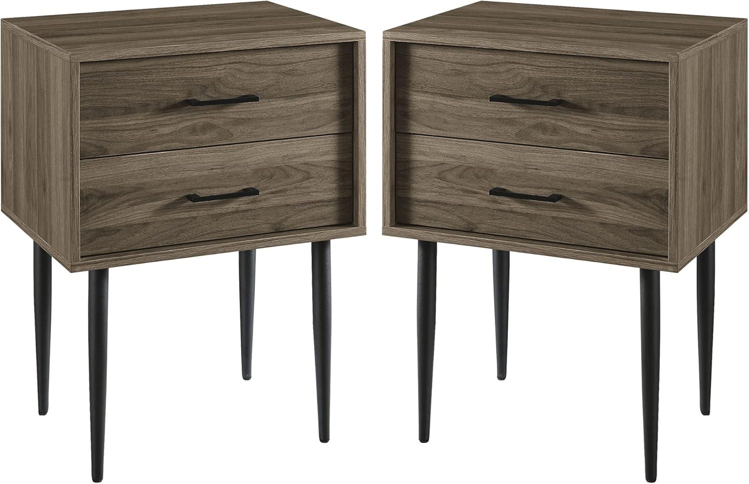 Walker Edison Mid Century Modern Two-Drawer Nightstand, Black