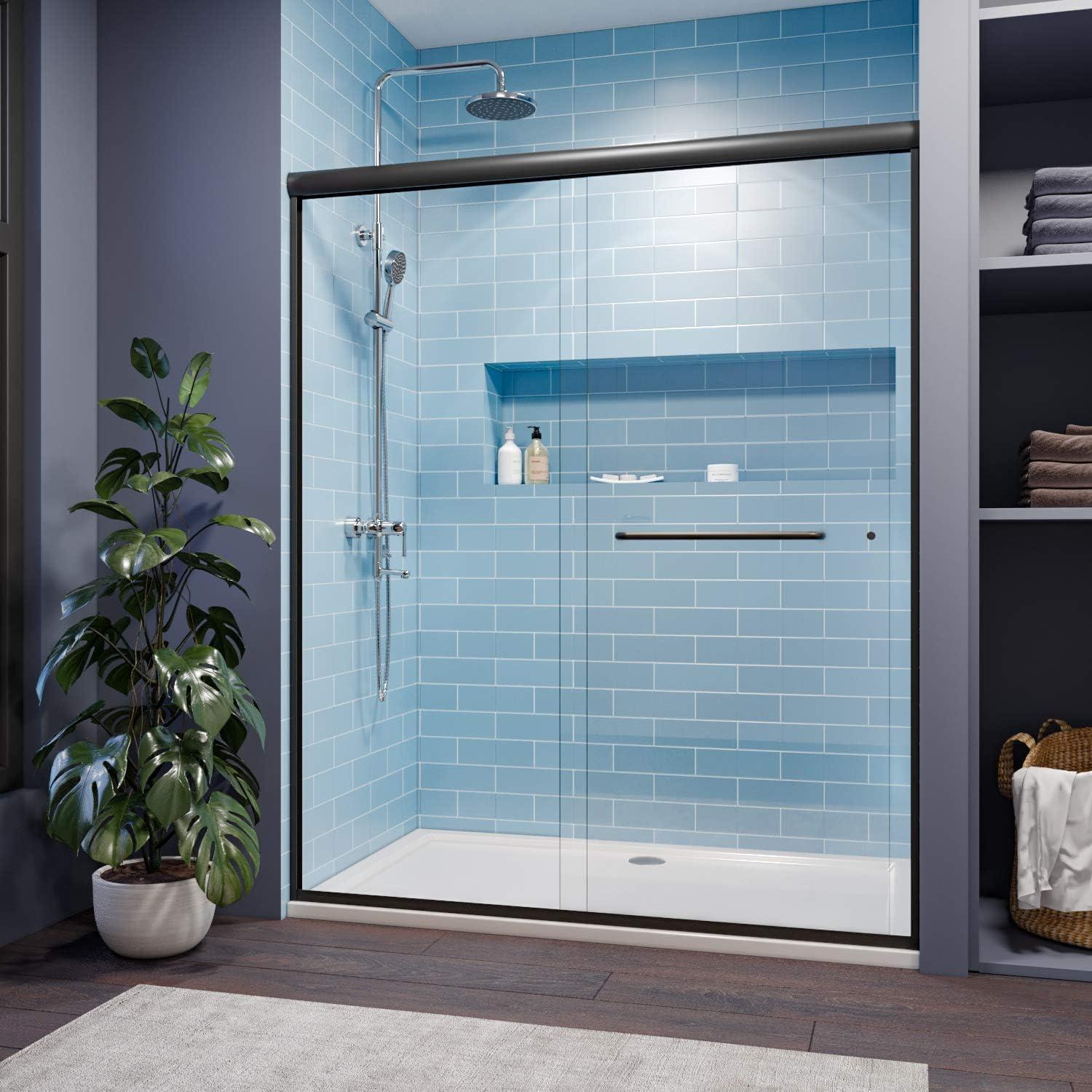 Sunny Shower Semi-Frameless Double Sliding Shower Door 60 in. W x 72 in. H in Black