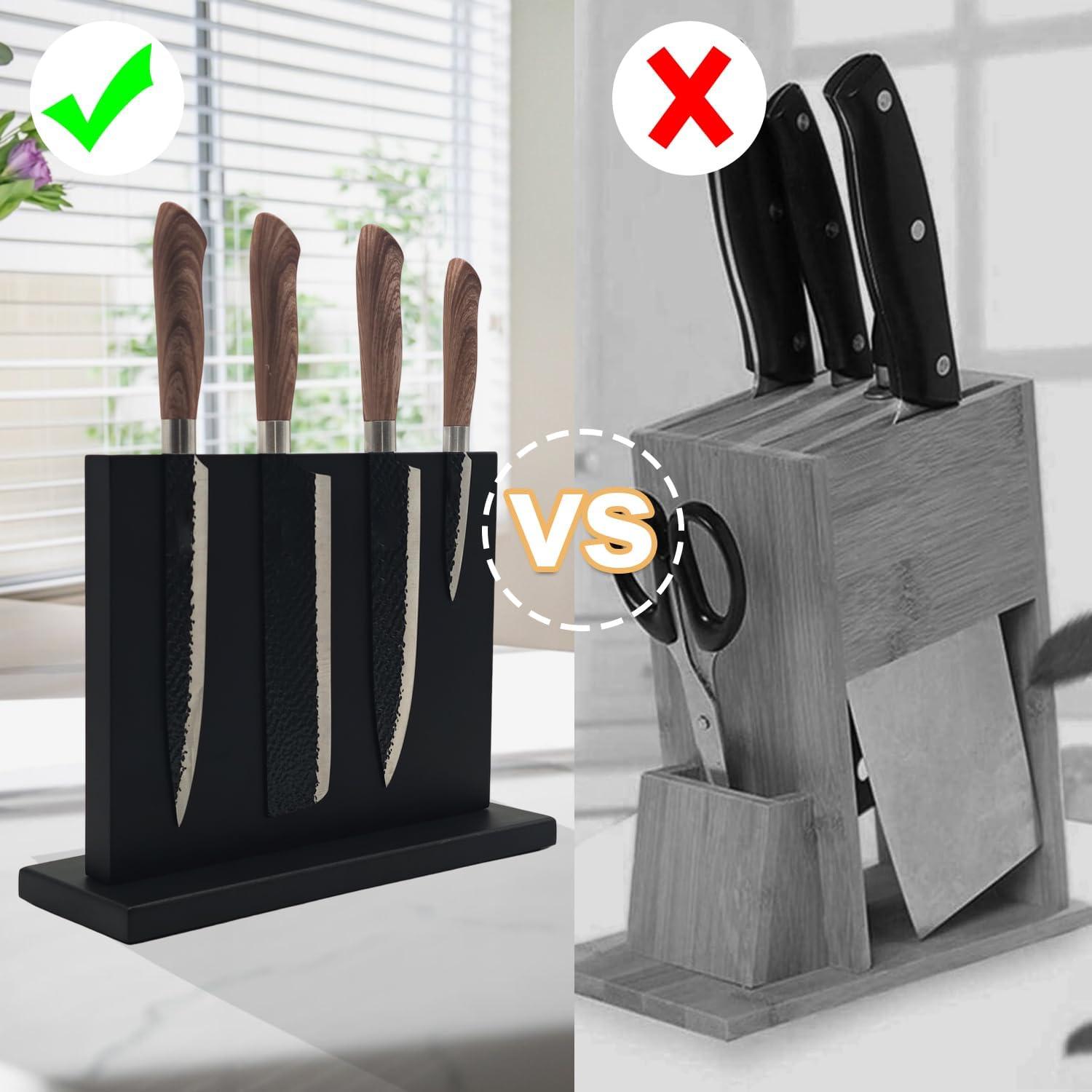 Black Acacia Double Sided Magnetic Knife Holder And Knife Block