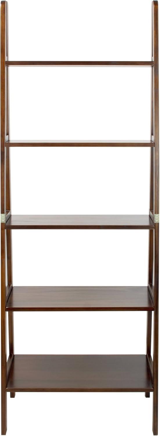 Warm Brown 5-Shelf Wooden Ladder Bookcase