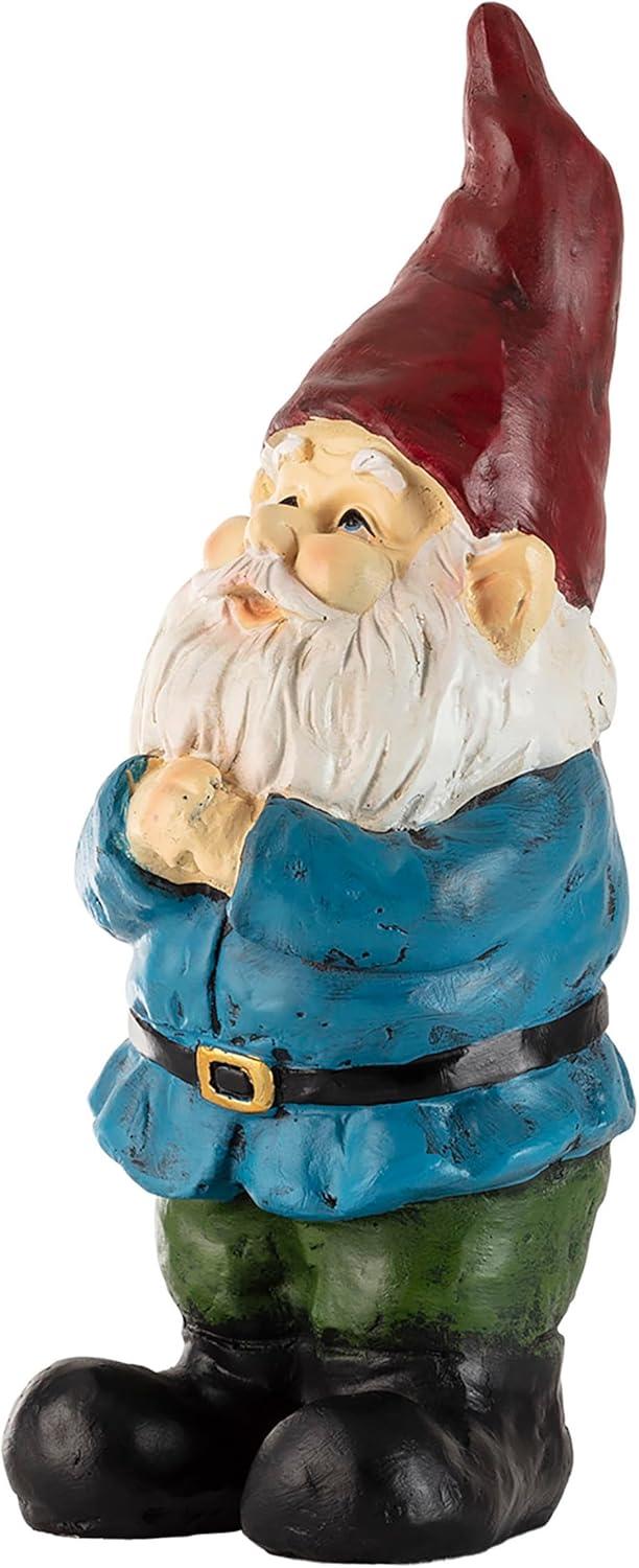 12" Polyresin Bearded Garden Gnome Statue With Red Hat - Alpine Corporation: Outdoor Lawn Decor, Solar Lighting Feature