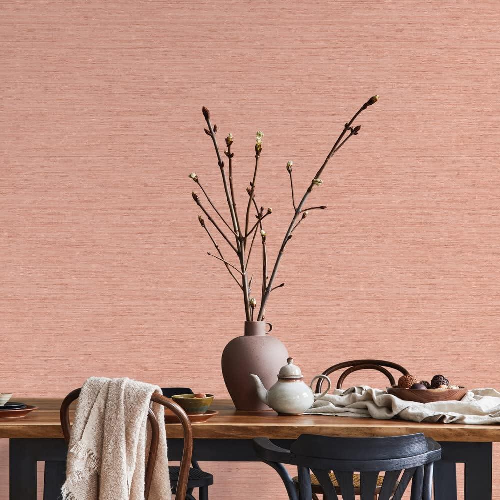 Tempaper & Co.® Fauz Horizontal Grasscloth Removable Peel and Stick Wallpaper, Textured Salmon, 28 sq. ft.: Vinyl, Prepasted