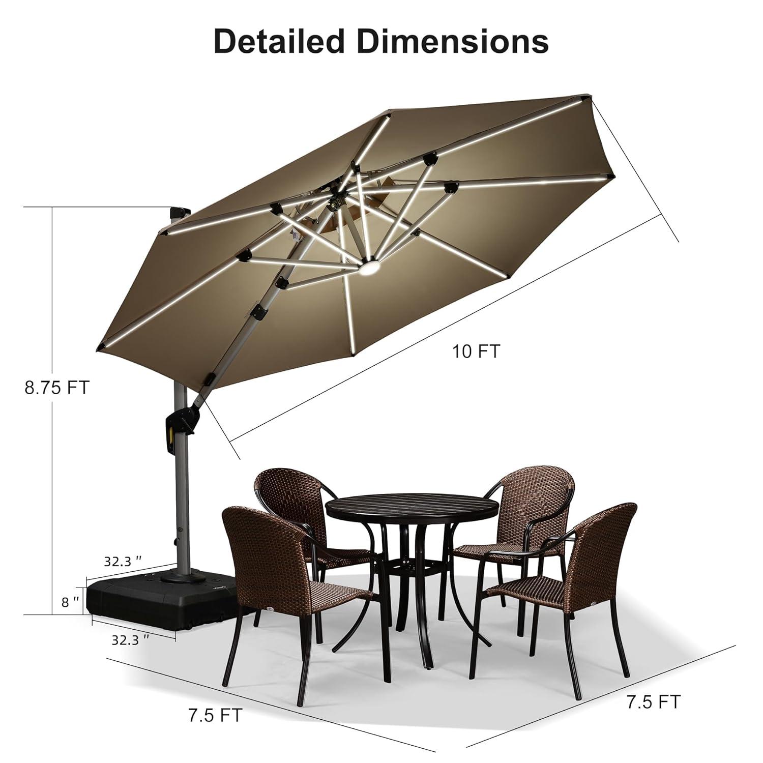 PURPLE LEAF 12-ft Aluminum Black Crank Cantilever Patio Umbrella with Lights