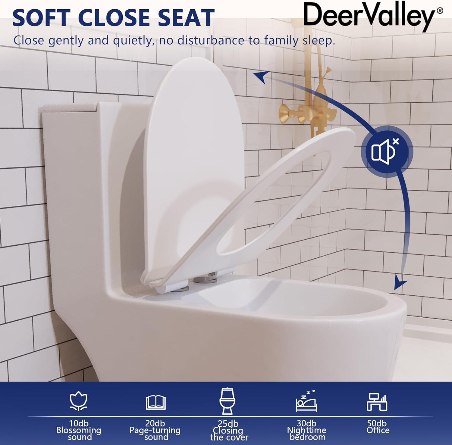 DeerValley One Piece Modern Toilet, Elongated Dual Flush Standard White Toilet with Comfort ADA Seat Height(Seat Included)