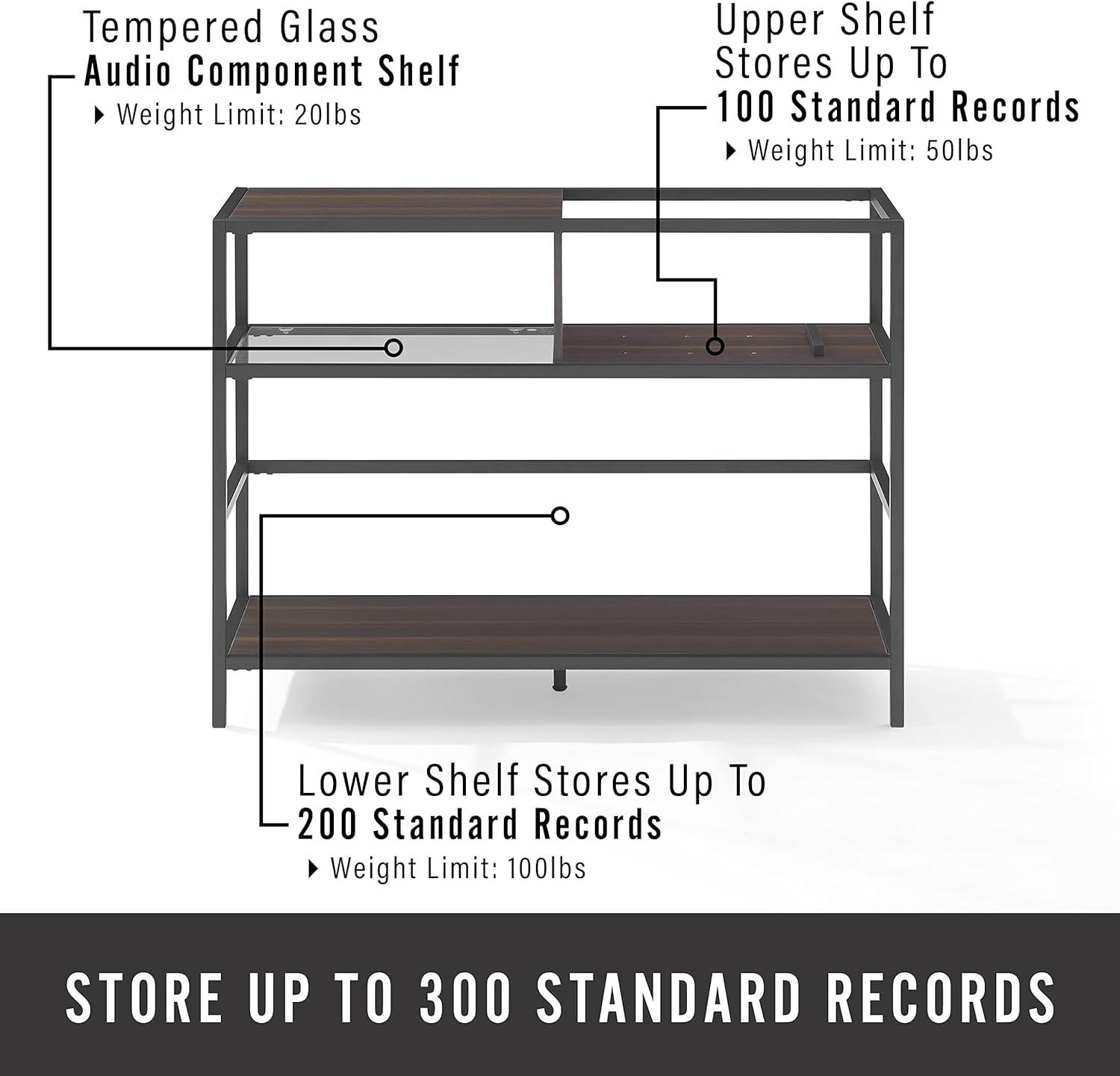 Provo Matte Black and Brown Record Storage Console with Turntable Shelf