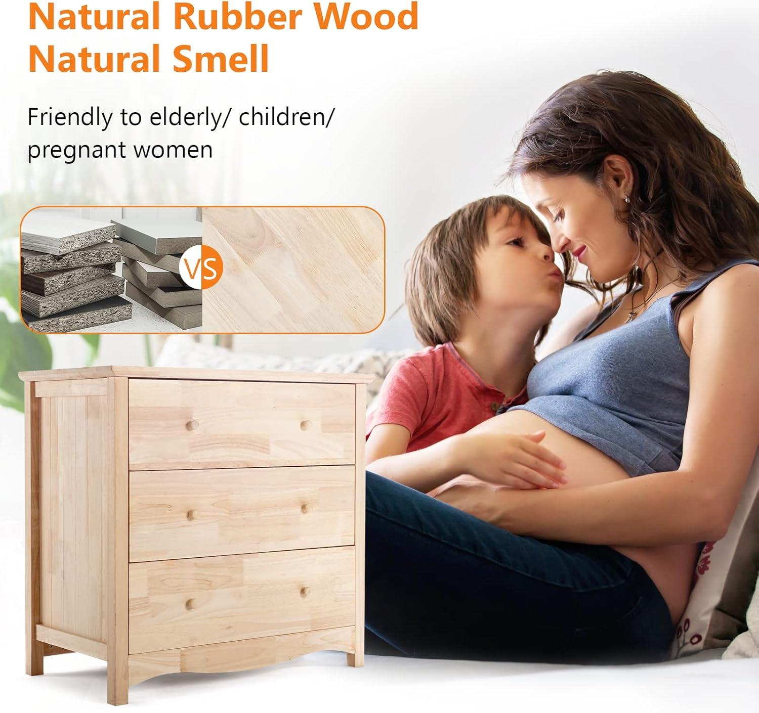 Natural Rubber Wood 3-Drawer DIY Farmhouse Dresser