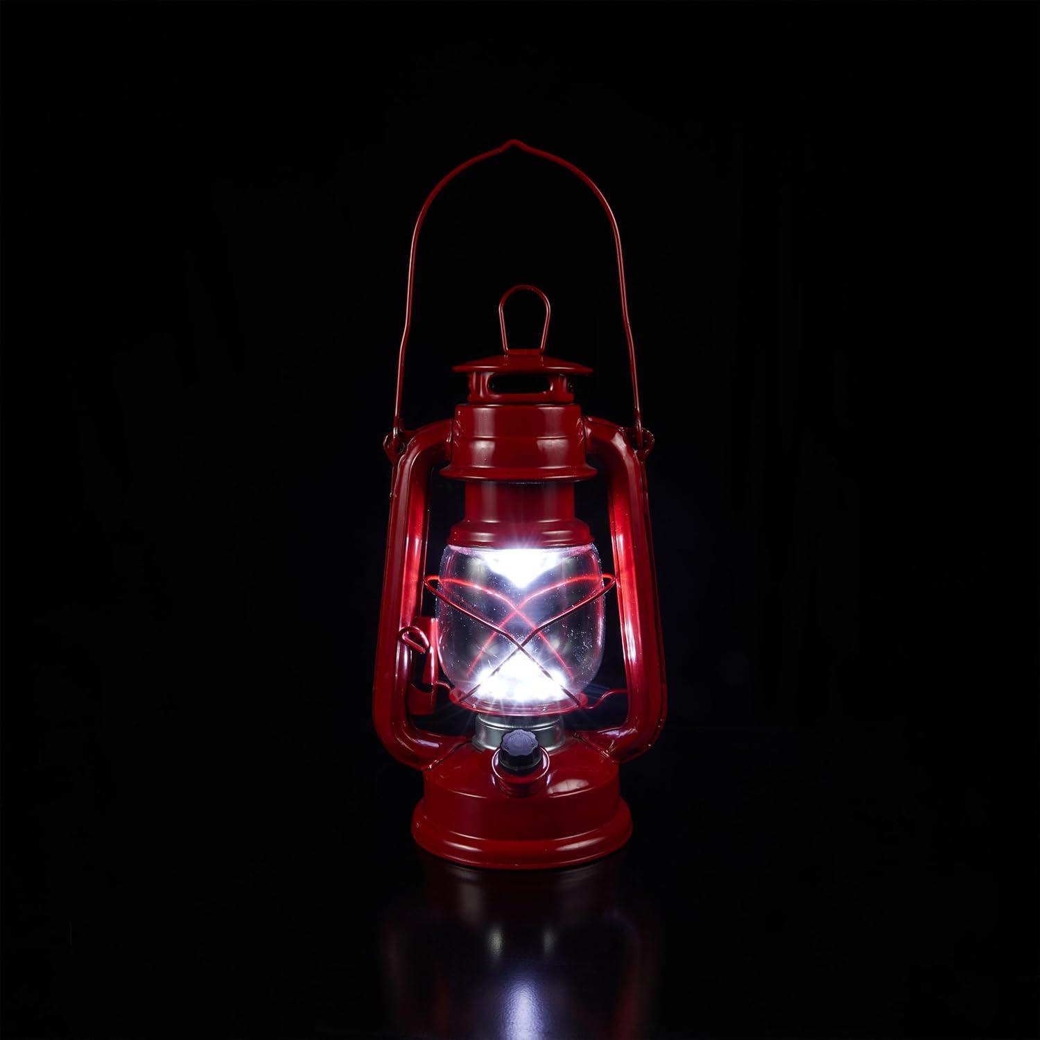 Alpine Corporation 6" x 5" x 9" Metal Hurricane Lantern with Battery-Powered LED Light, Red