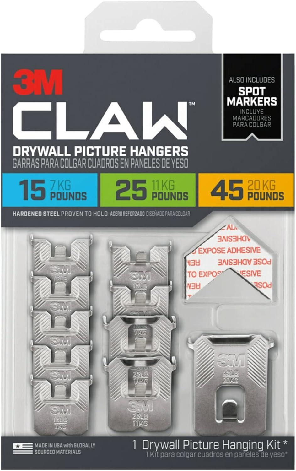 3M Claw Drywall Picture Hanging Kit: Metal Utility Hooks, 45 lb Capacity, 10 Pack, Gray