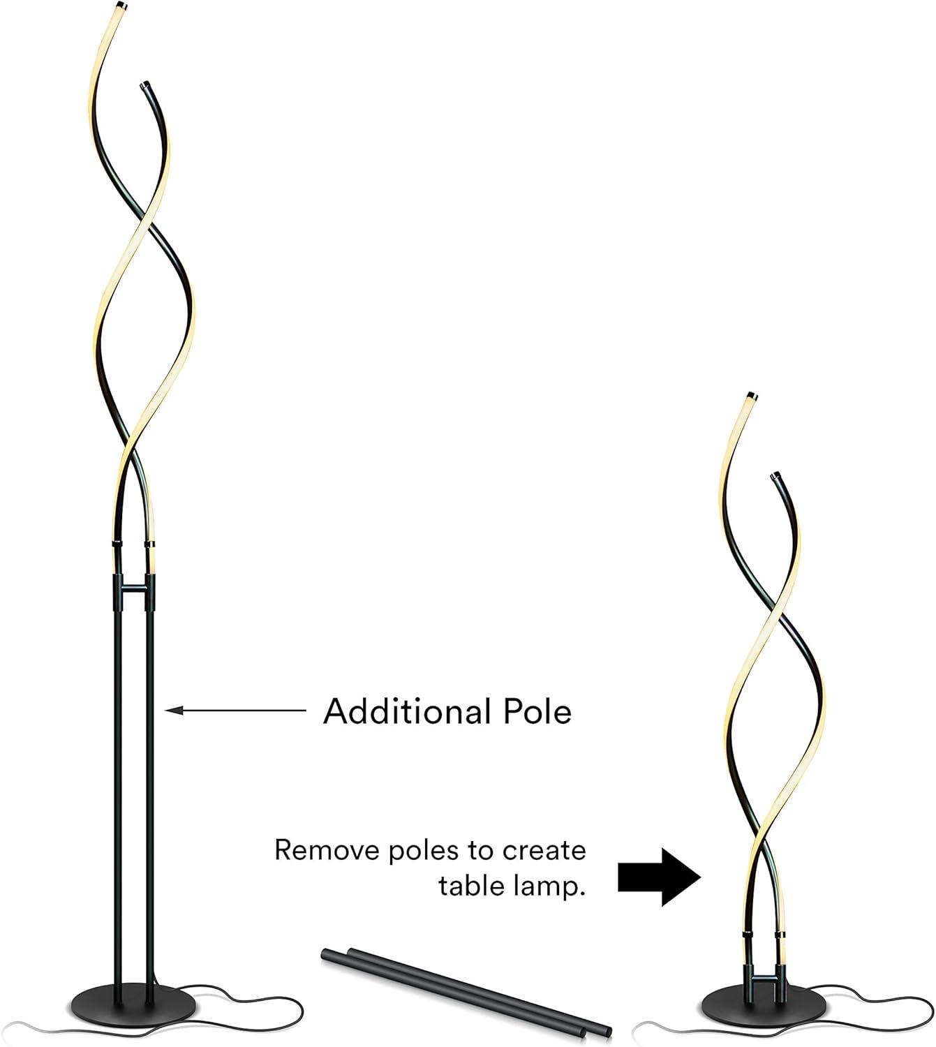 Brightech Embrace 40–60" 2-in-1 Modern LED Spiral Floor and Table Lamp with Black Finish, Adjustable Height, and Built-In 3-Way Dimmer