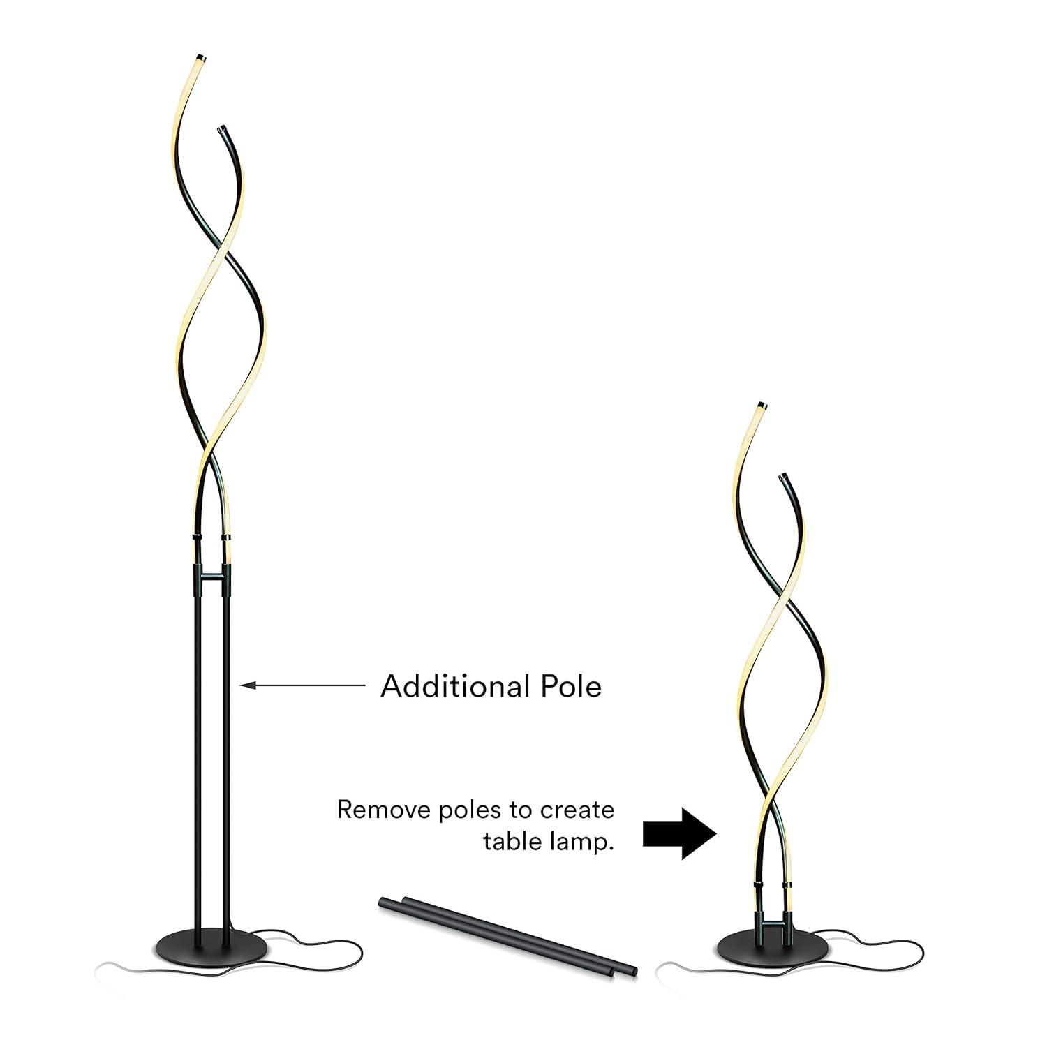 Brightech Embrace 40–60" 2-in-1 Modern LED Spiral Floor and Table Lamp with Black Finish, Adjustable Height, and Built-In 3-Way Dimmer