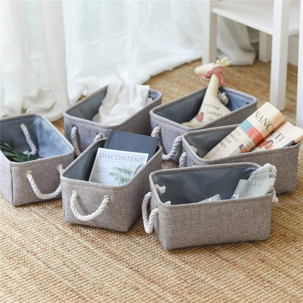 Gray Fabric Rectangular Storage Bin with Rope Handles