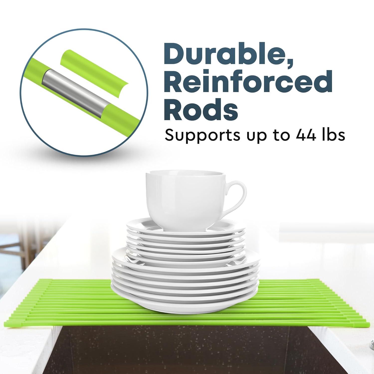 Zulay Kitchen Zulay Kitchen Large Roll Up Dish Drying Rack - Heavy Duty Silicone Wrapped Steel Rods Over Sink Dish Drying Rack