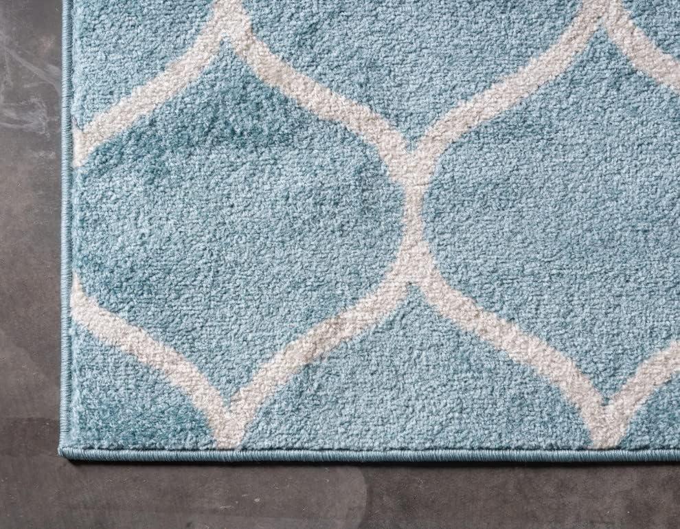 Unique Loom Trellis Frieze Collection Area Rug - Rounded (8' x 11' Rectangle Light Blue/Ivory)