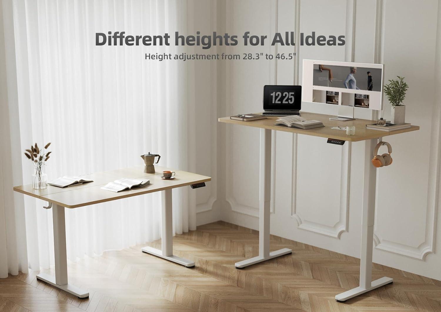 Natural Adjustable Height Electric Standing Desk with Metal Frame