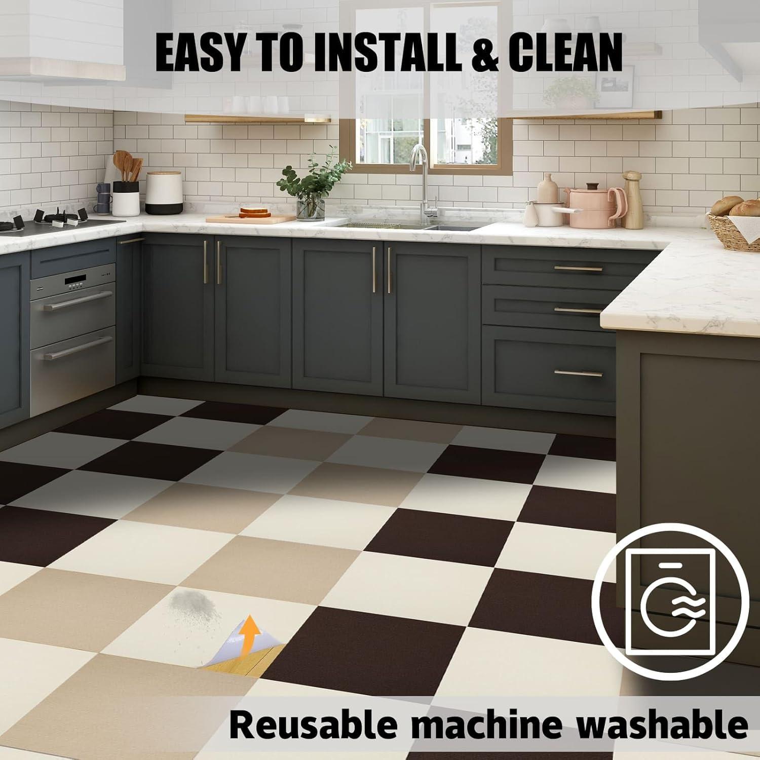 Self Adhesive Carpet Tiles,Non-Slip Peel and Stick Squares Splicing Puzzle Carpet Floor Tile,DIY Off White Easy Install 10 Pcs Floor Tiles 12" x 12"