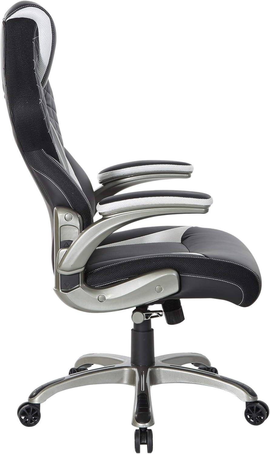 Oversite Gaming Chair in Black Faux Leather with White Accents