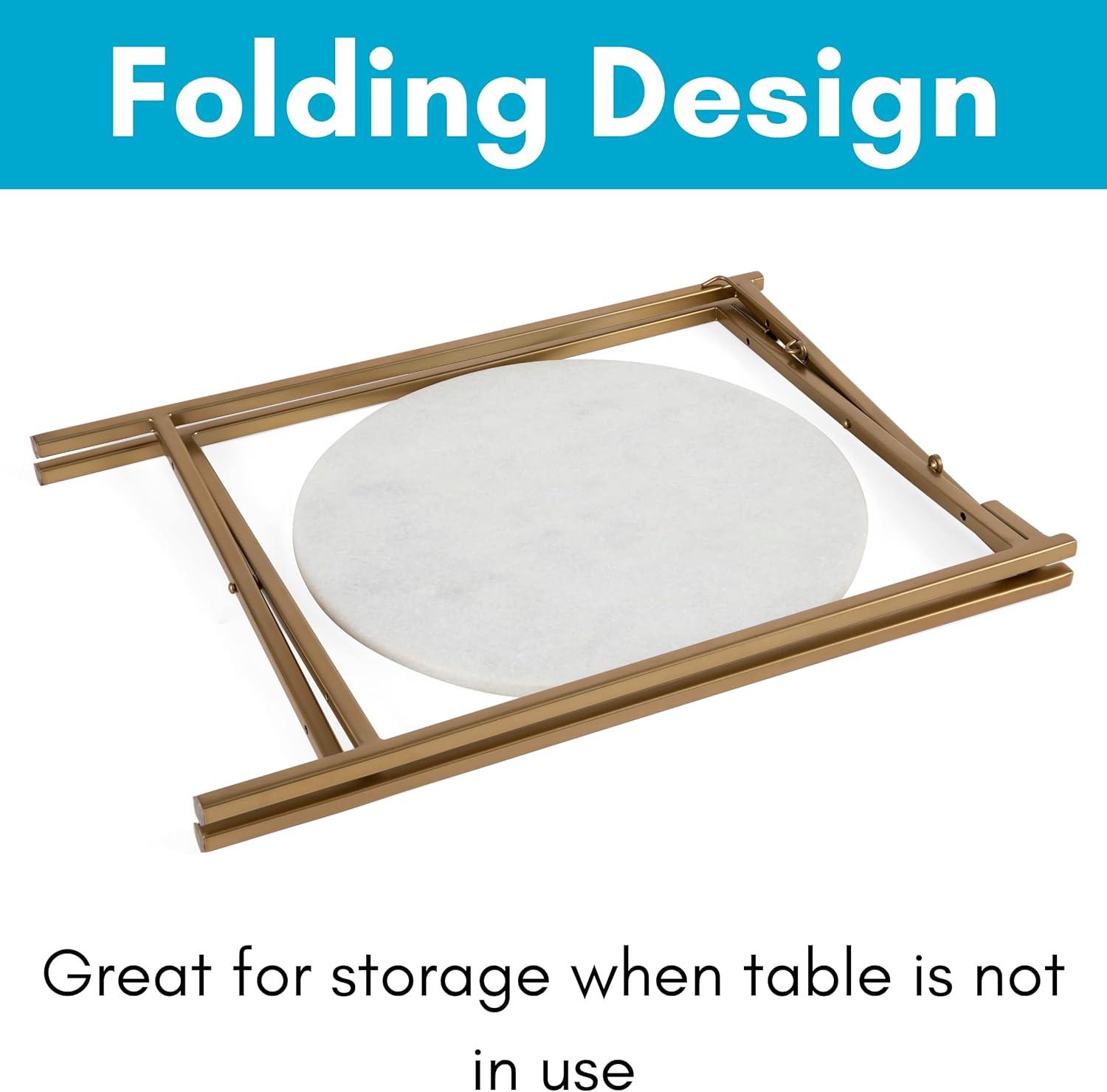 BIRDROCK HOME Folding Side Table with Marble Top - Gold Legs