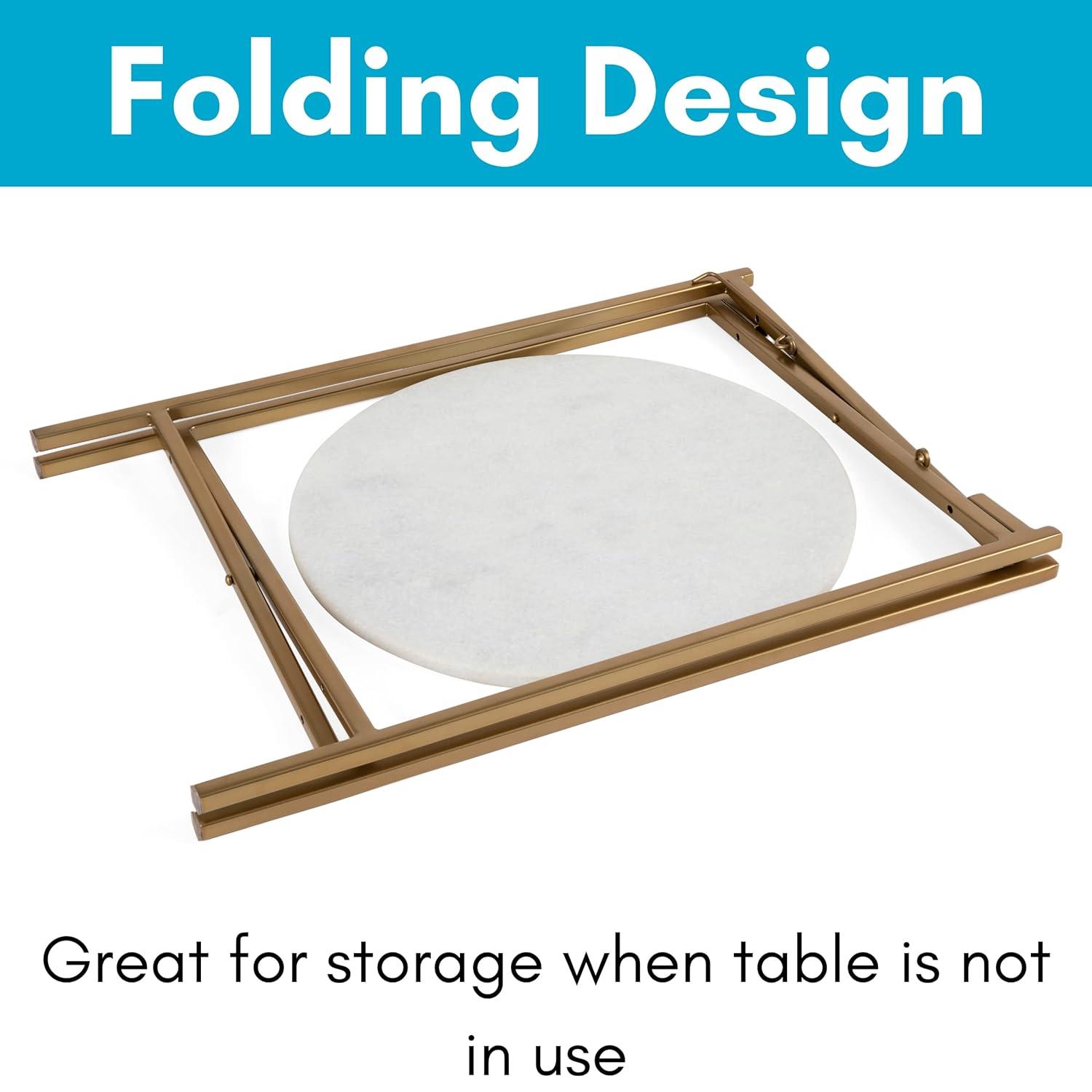 BIRDROCK HOME Folding Side Table with Marble Top - Gold Legs