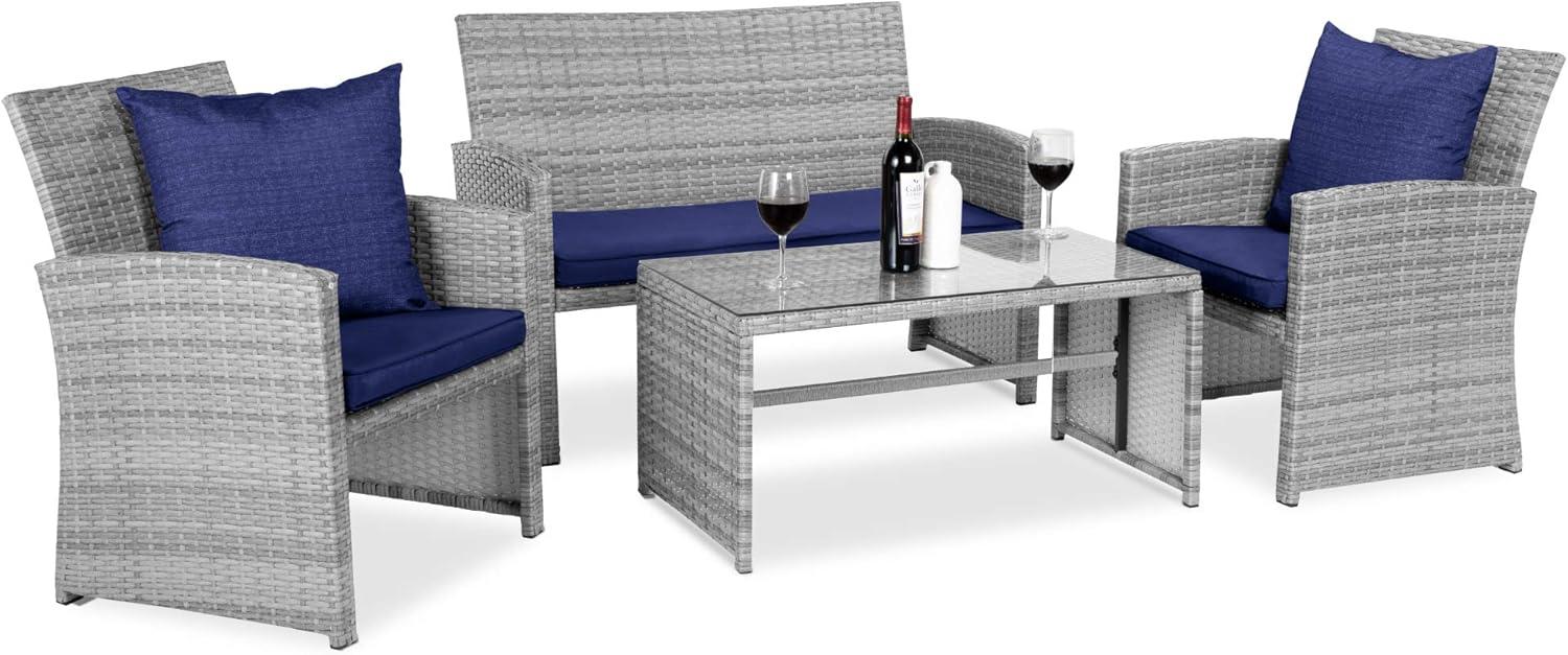 Best Choice Products 4-Piece Outdoor Wicker Patio Conversation Furniture Set w/ Table, Cushions