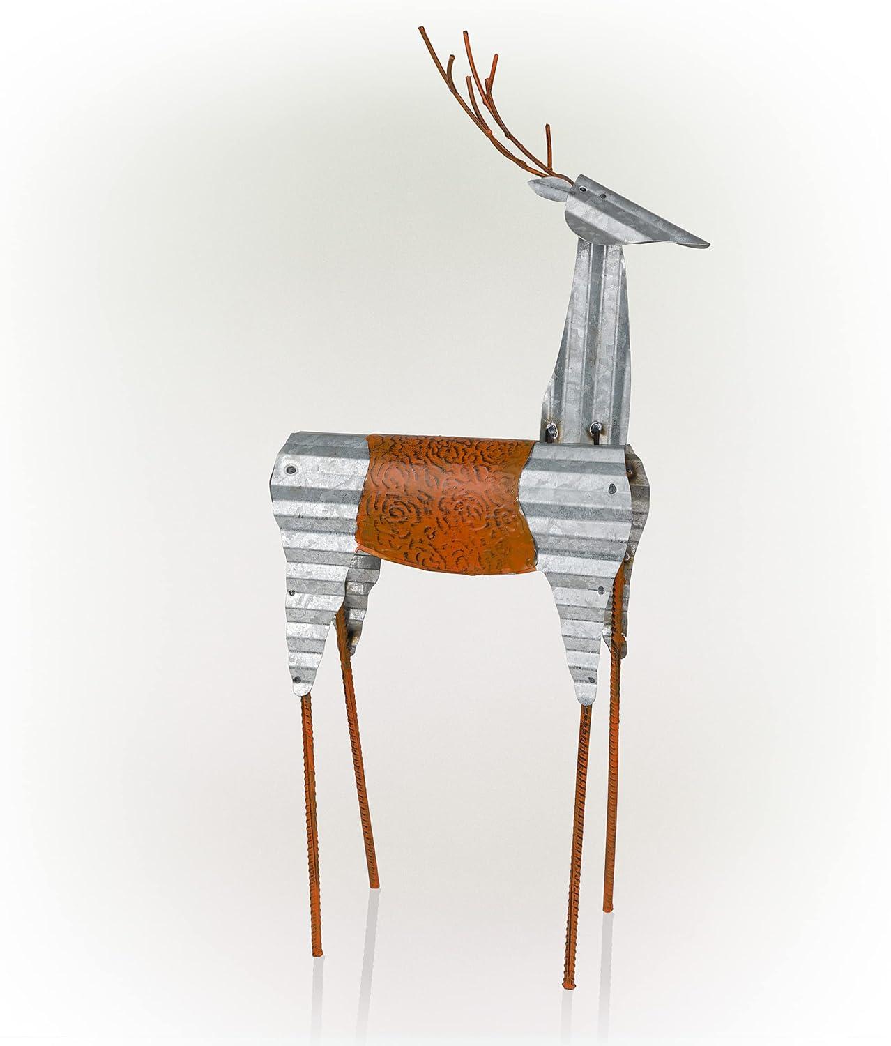 30-Inch Tall Silver and Orange Metal Reindeer Decoration