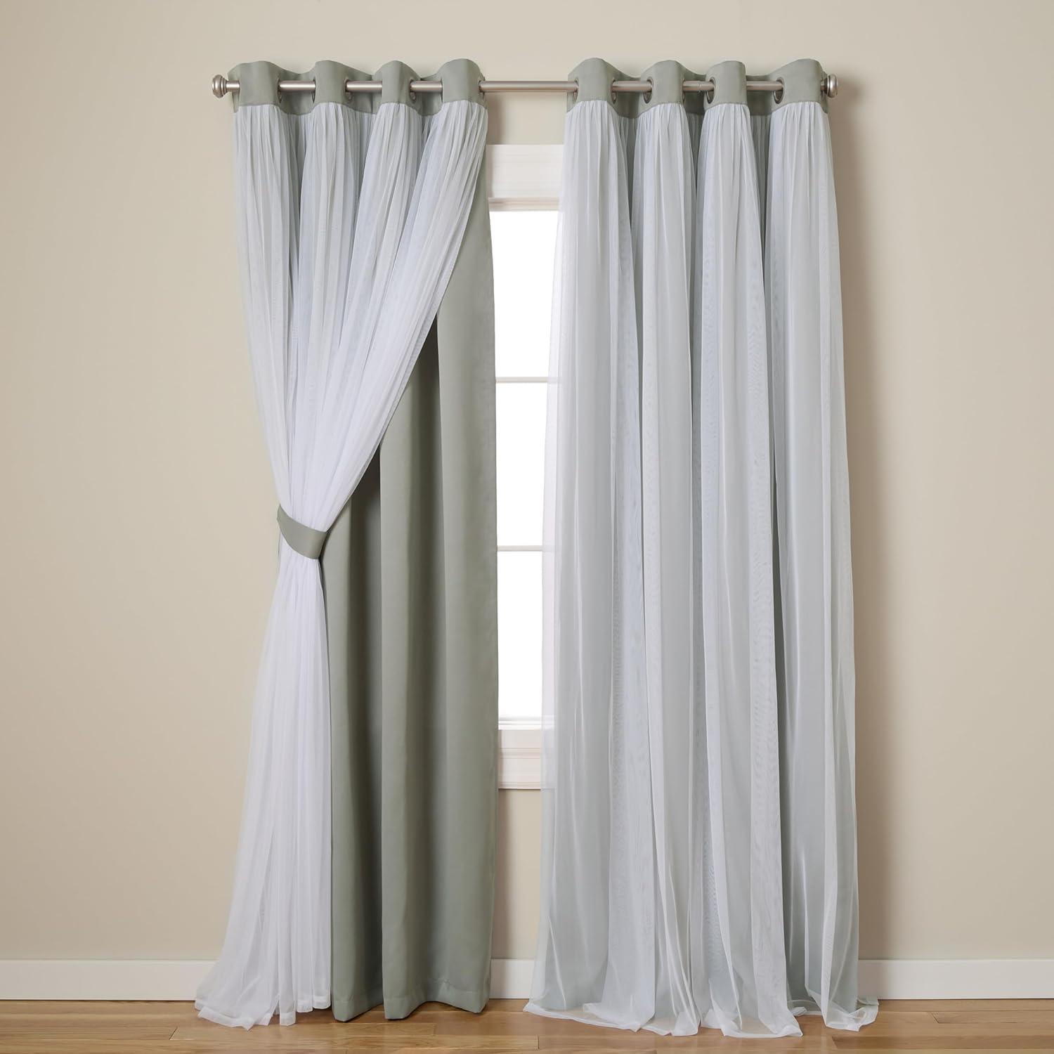 Exclusive Home Catarina Layered Solid Room Darkening Blackout and Sheer Grommet Top Curtain Panel Pair, 52"x108", Soft Grey