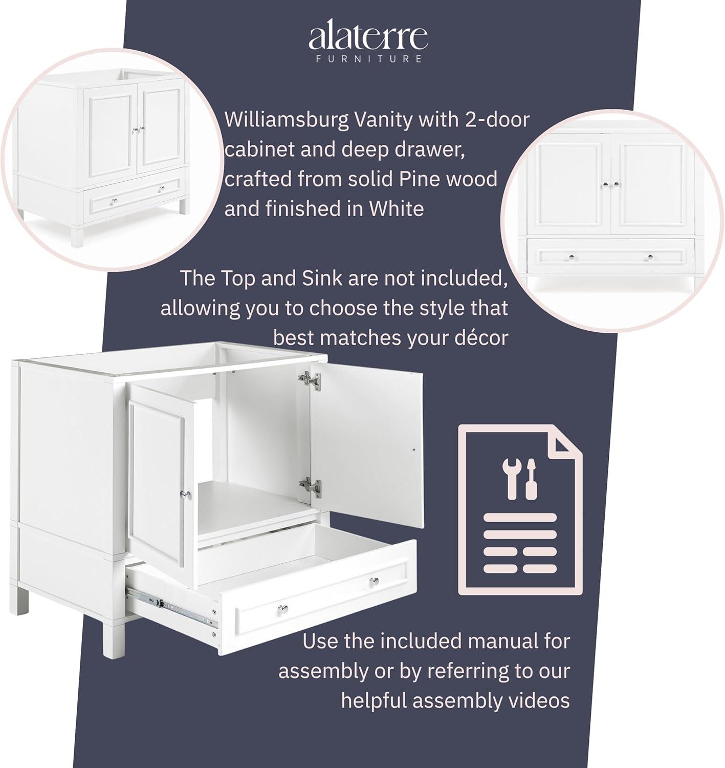 Williamsburg 36"W Transitional Style Vanity Cabinet With Soft Close Doors And Drawers