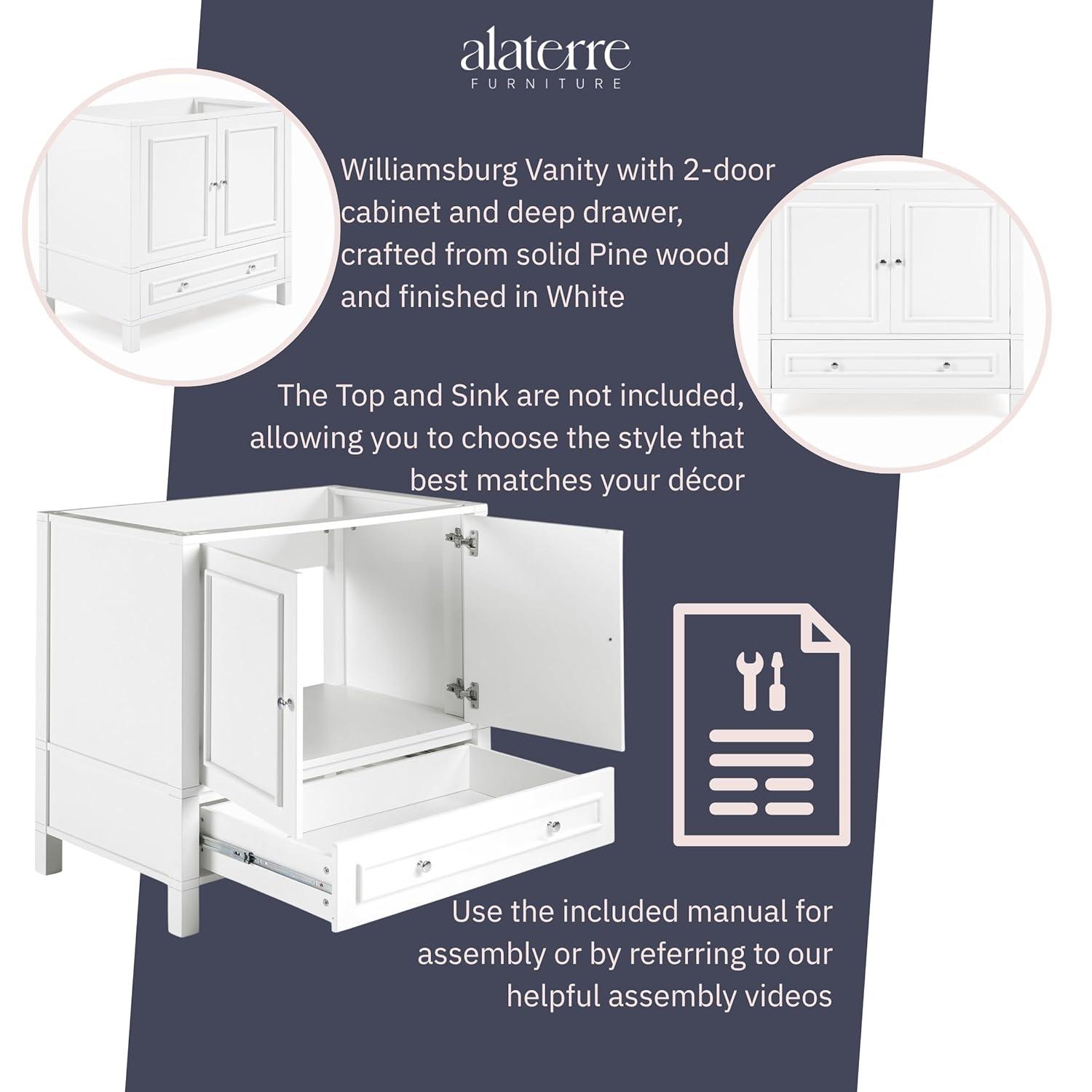 Williamsburg 36"W Transitional Style Vanity Cabinet With Soft Close Doors And Drawers