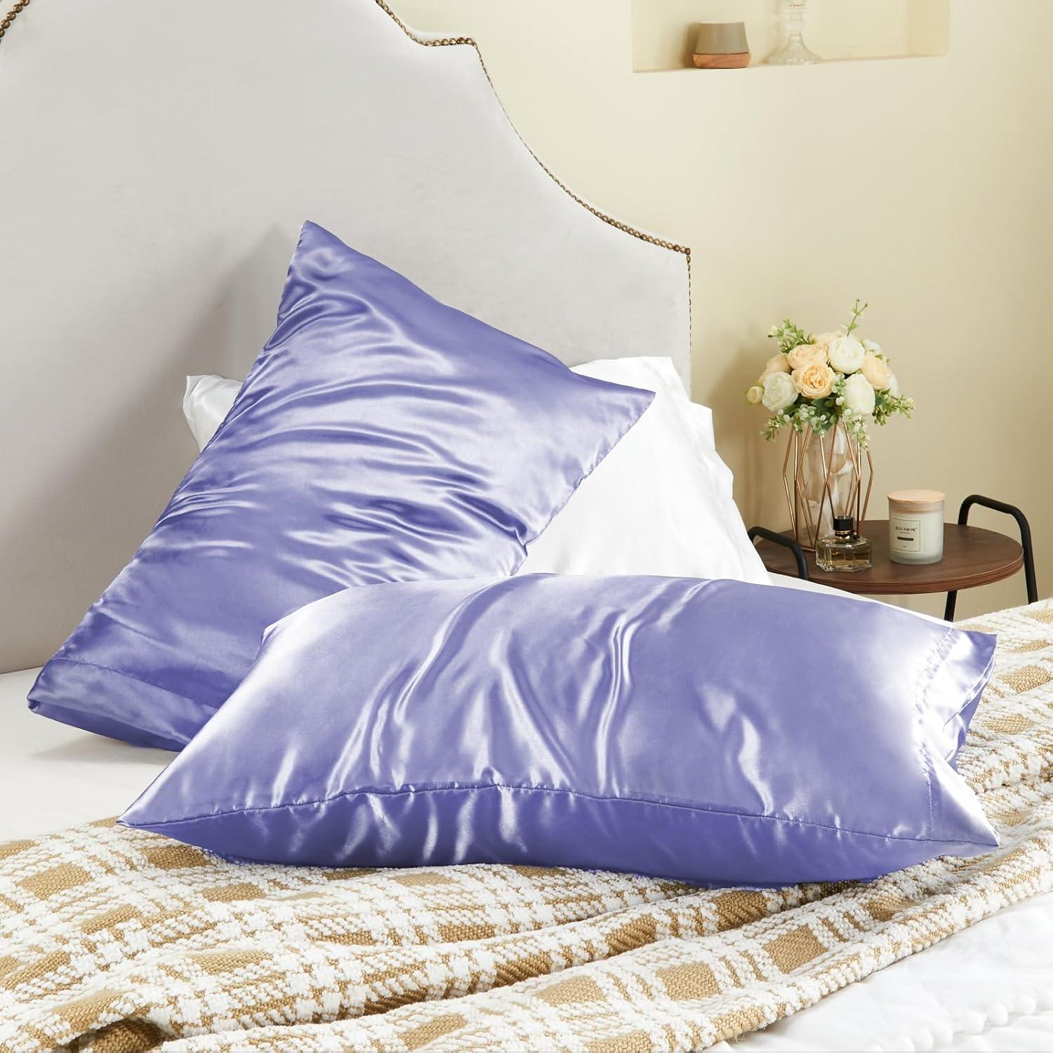 Tainini Clearance!!! Bedsure Satin Pillowcase for Hair and Skin - Silky Pillowcase 20x30 Inches - Set of 2 with Envelope Closure, Similar to Silk Pillow Cases, Gifts for Women Men(Purple）