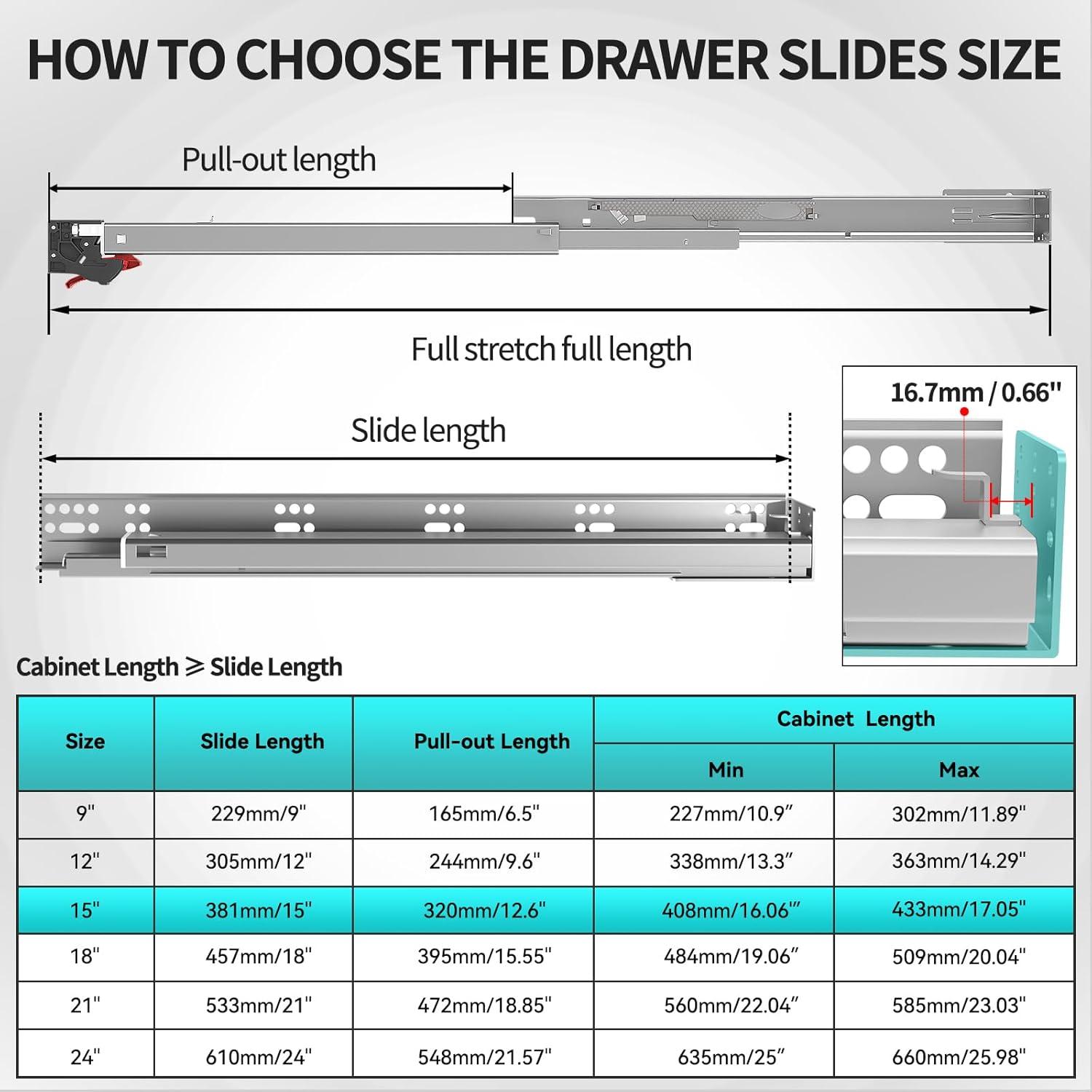Soft Close Bottom Mount Drawer Slides 9 Inch Rails with Rear mounting Bracket Locking Devices Screws for Face Frame Or Frameless Application（9 inch, 1 Pair）